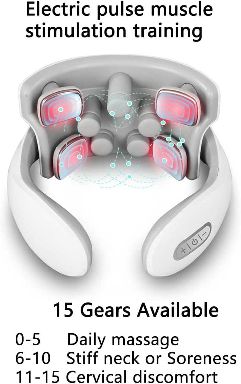 Neck Electric Muscle Stimulator Machine with Heat for Pain Relief, 15 Levels Deep Tissue Massage, Cervical Massager Electric Portable Intelligent Pulse Electricity Muscle Stimulation image number 2