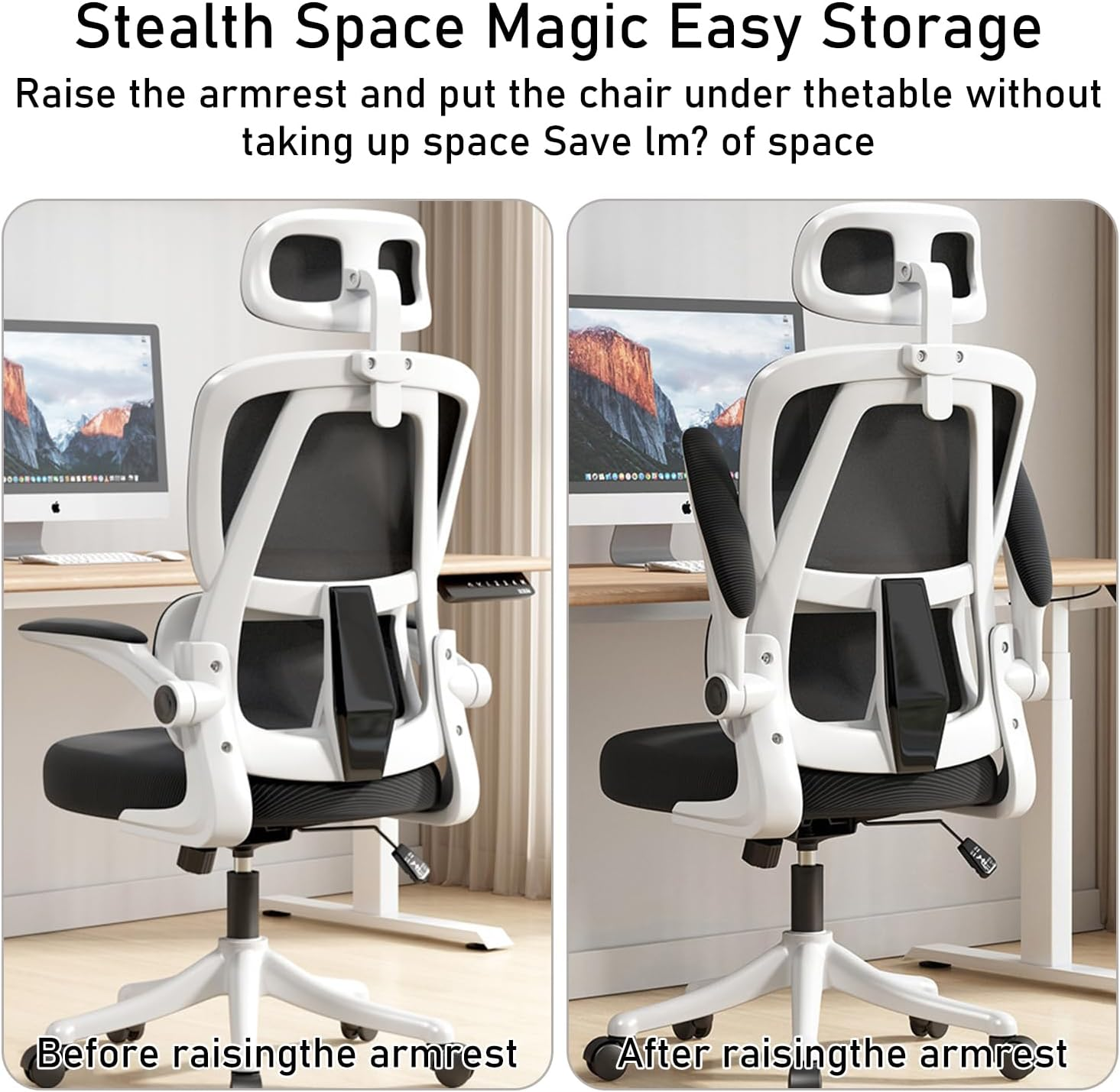 Uandhome Office Chair,Ergonomic Desk Chair,Home Office Desk Chair with Adjustable Headrest & Armrests,Computer Desk Chair,Comfortable Lumbar Support,Breathable Cushion for Home,Meeting(Black) image number 5