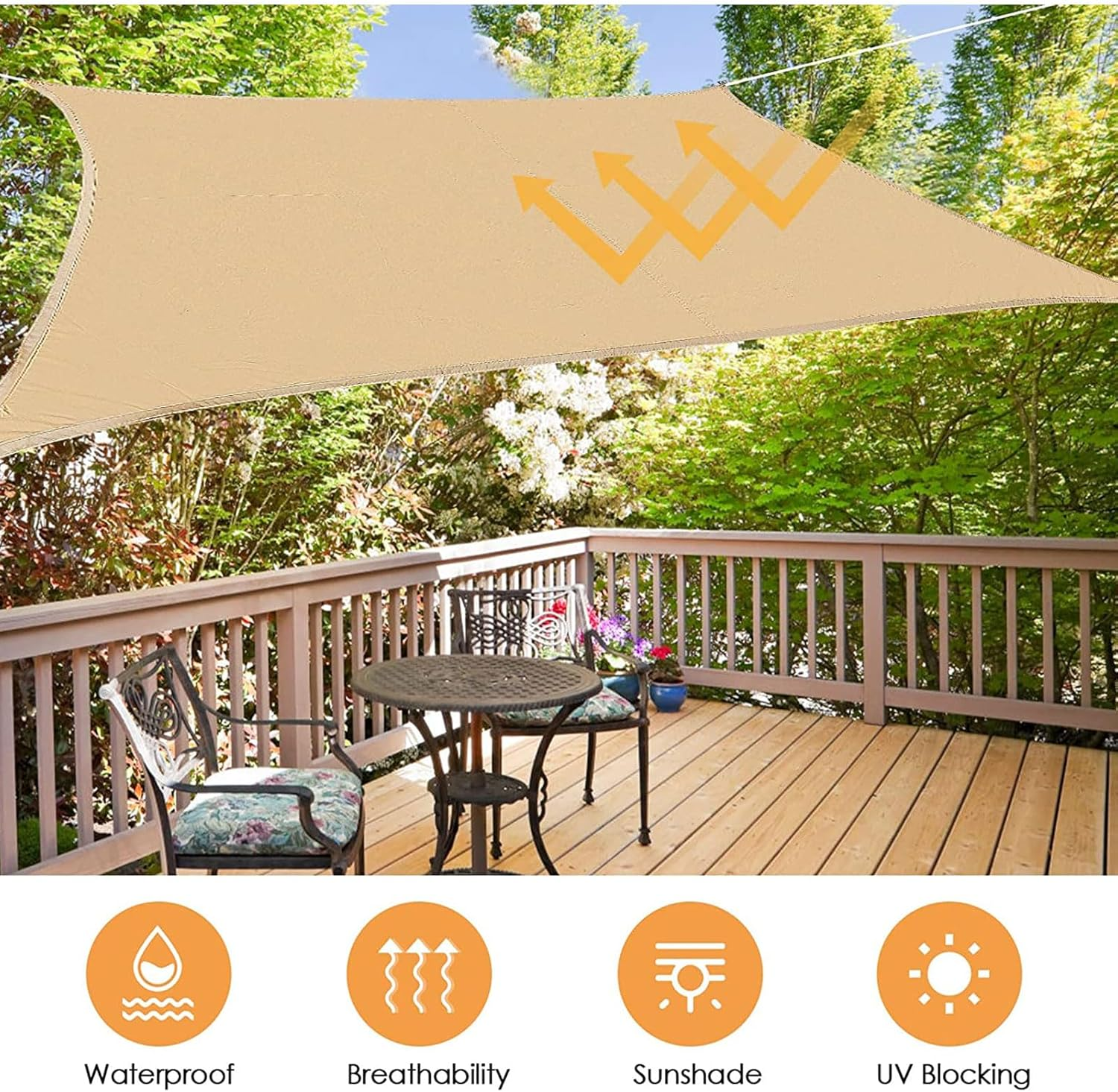 Sun Shade Sail Canopy, with Hardware Kits,95% UV Blockage Waterproof, Patio Shade Cloth Outdoor Cover - for Garden, Pergola, Backyard,Swimming Pool (5 * 7M, Rectangular) image number 5