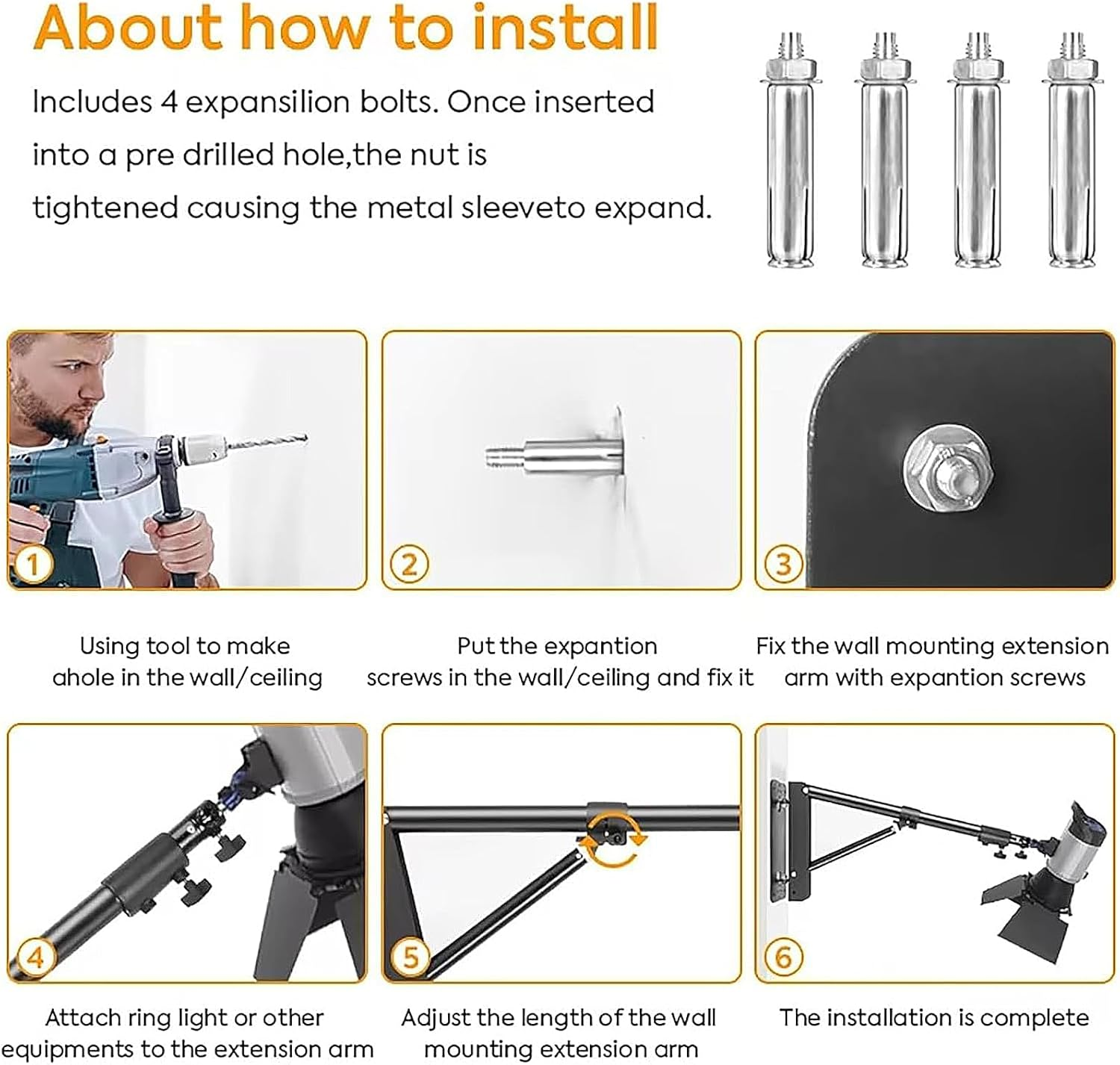 Hanured Triangle Wall Mounted Boom Arm 43-100 Cm Wall Mounted Boom Arm 180 Degree Rotation for Photography Photo Studio Ring Light Softbox Umbrella Monolight Flash Light image number 2