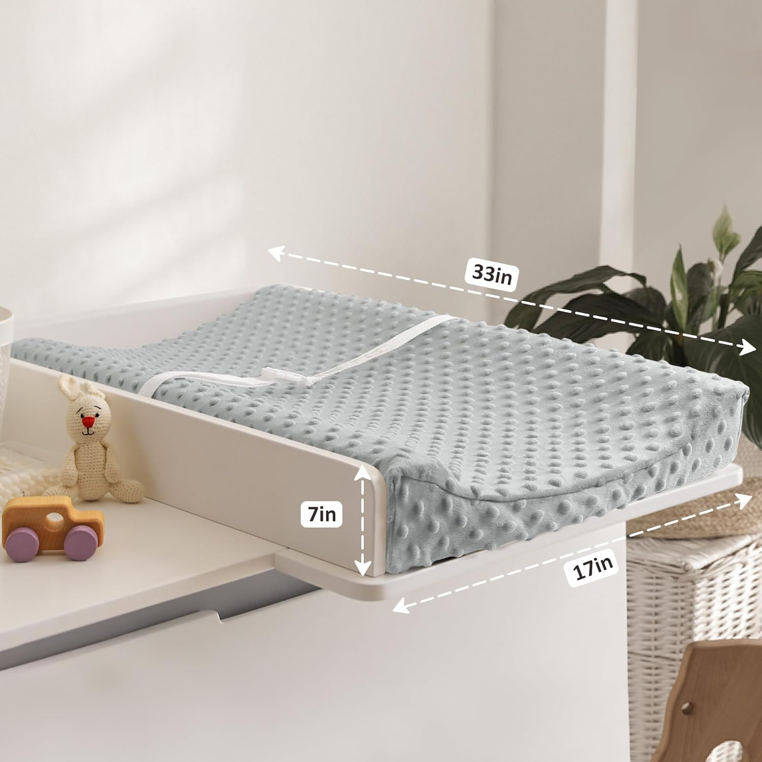 Susurration 2Pack Changing Pad Covers Super Soft Minky Dots Plush Changing Table Covers 33X17X7In Breathable Changing Pad Sheets for Unisex Baby Girls and Boys (Grey&Blue) image number 1