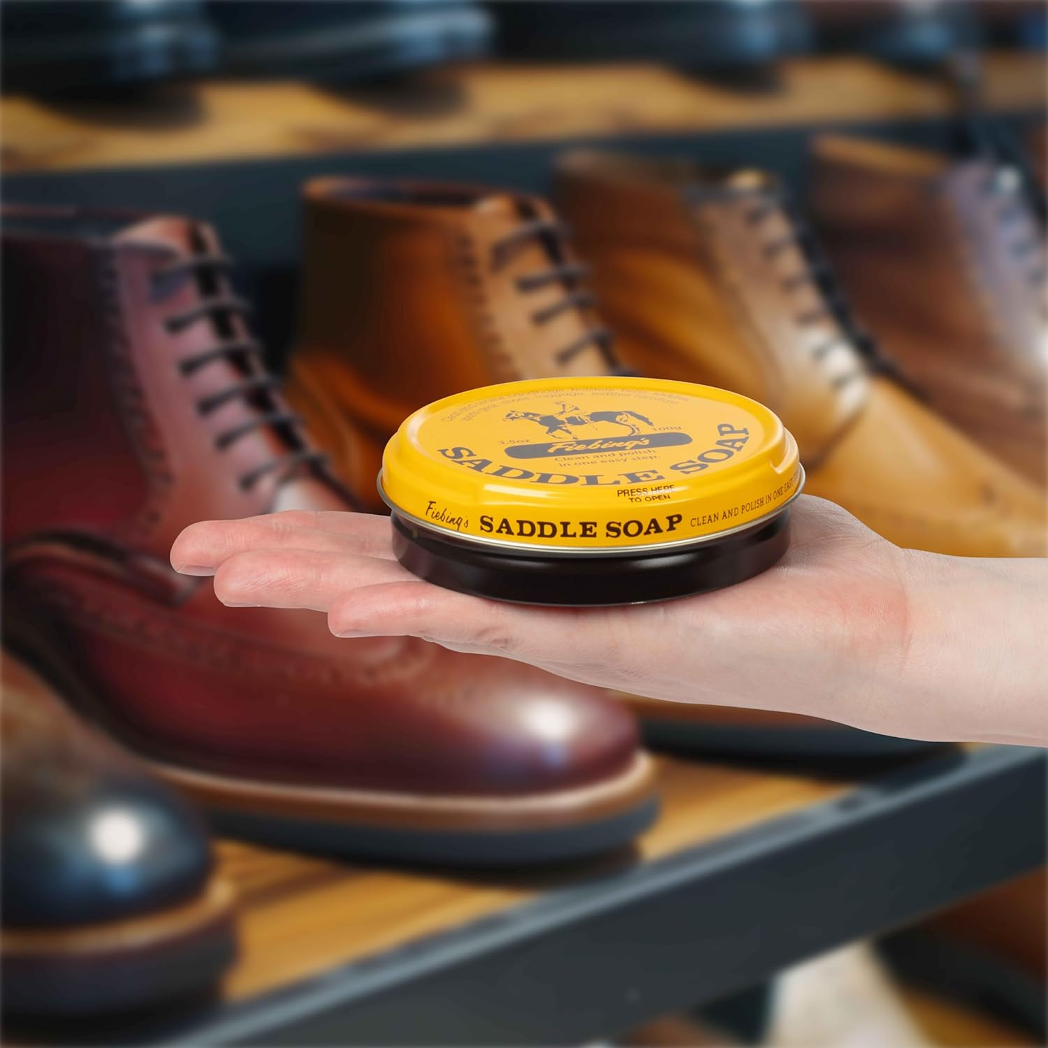 Fiebing'S Yellow Saddle Soap for Leather (3.5 Oz Tin) - Leather Cleaner & Conditioner to Soften, Protect & Restore Leathercraft - Leather Soap for Car Seat, Couch, Shoe, Purse, Boot, Bag image number 4