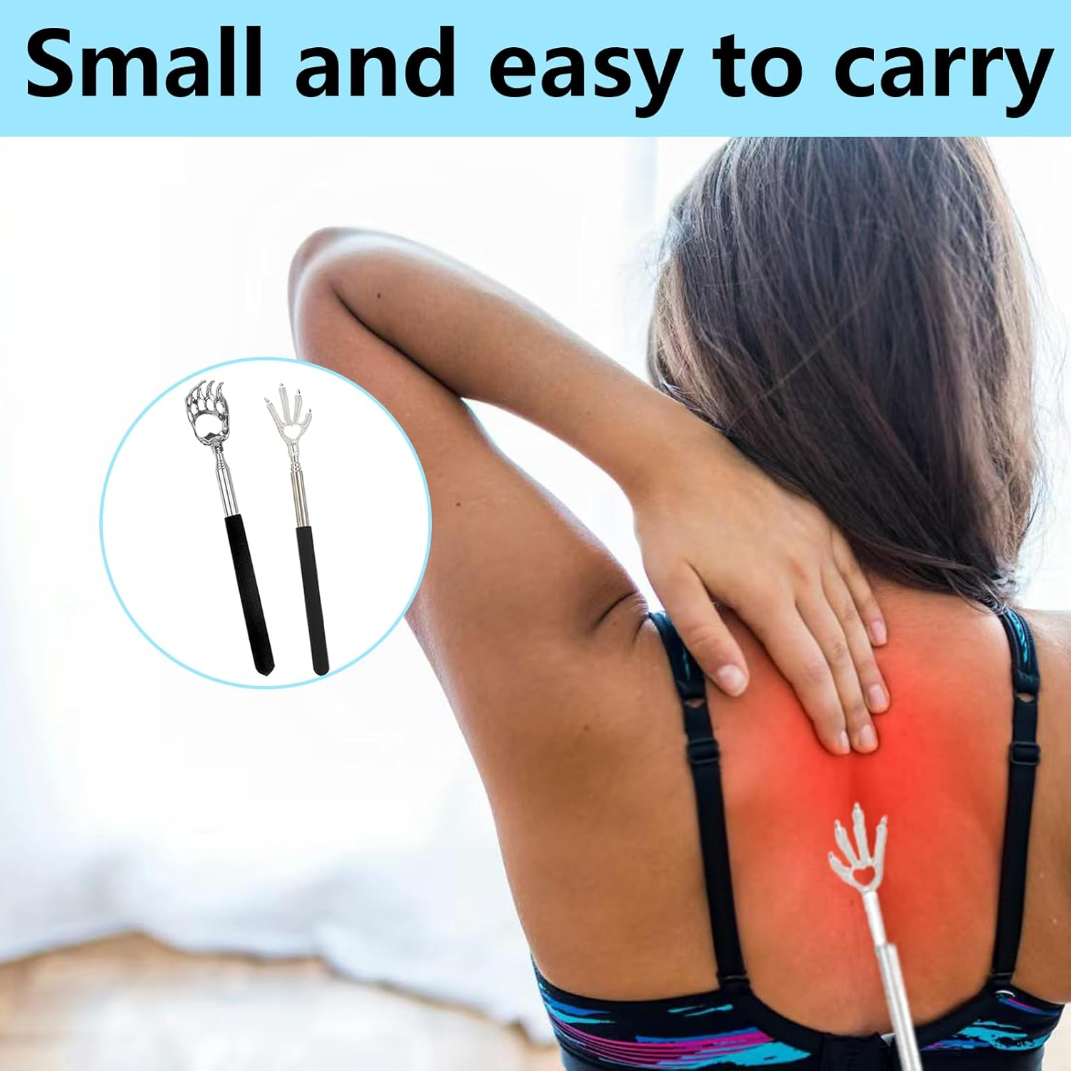 Back Scratcher, 4 Pcs Back Massager, Massage Stick, Black Portable Extendable Stainless Steel Itch Scratchers for Adults Men Women Itch Relief, Bear Claw & Eagle Claw & Demon Hand Various Shapes image number 5