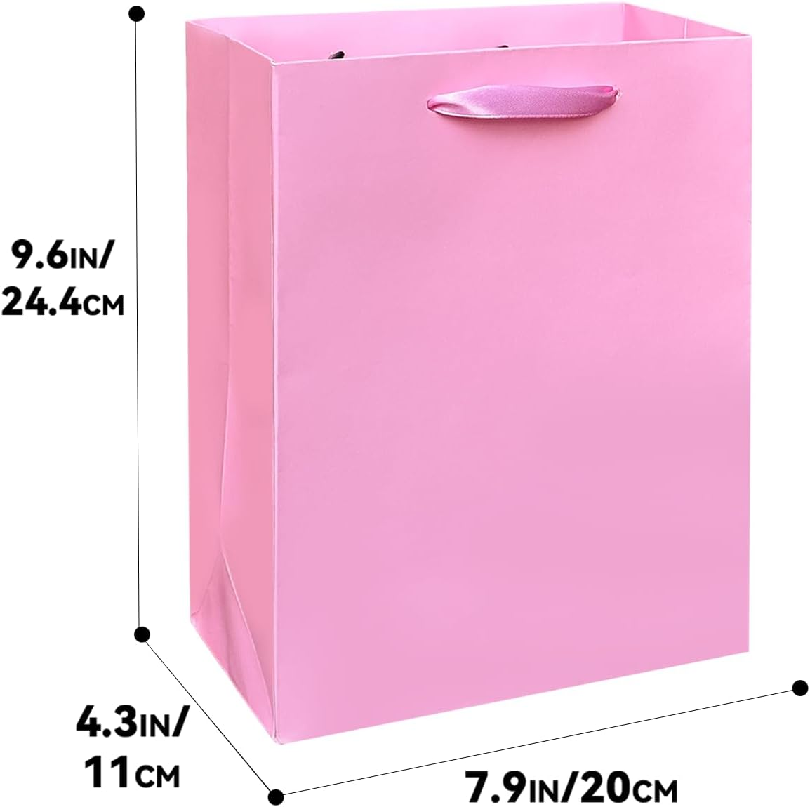 Qiqee Pink Gift Bags with Tissue Paper for Wedding, Birthday, Party Supplies-20X11X24Cm Medium Size Cardboard Gift Bags（8"X4.3"X10",5Pcs Bags +15Pcs Tissue Paper ）