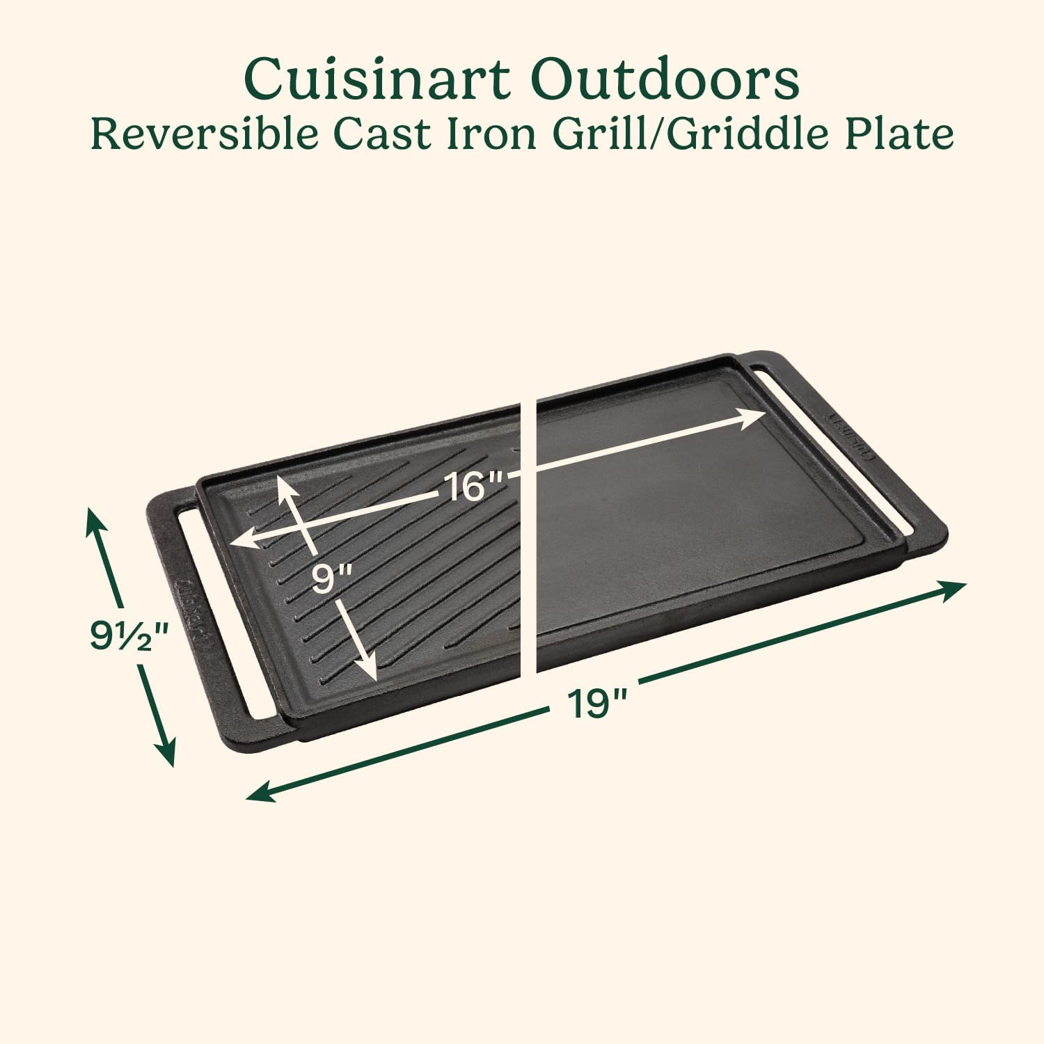 Cuisinart CCP-2000 Reversible Cast Iron Grill/Griddle Cookware Plate, Ribbed Grill & Smooth Flat Top Griddle image number 4