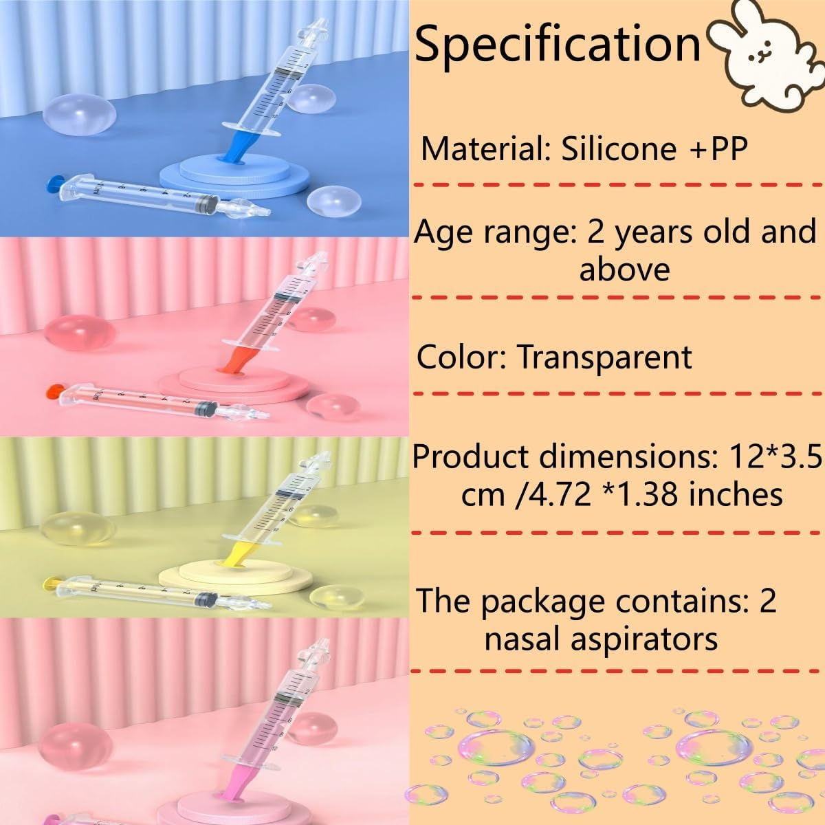 2PCS Professional Syringe Baby Nasal Aspirator，Safe and Comfortable Nasal Irrigator，Cleanable and Reusable Silicone Nasal Suction Tip（10Ml ） image number 1