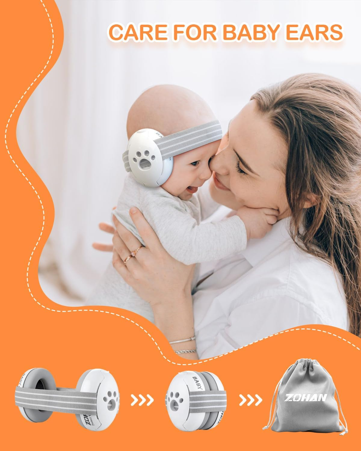 ZOHAN Baby Ear Muffs Noise Canceling Protection Headphones for Toddler and Infant up to 36 Months with Replacement Headband image number 5