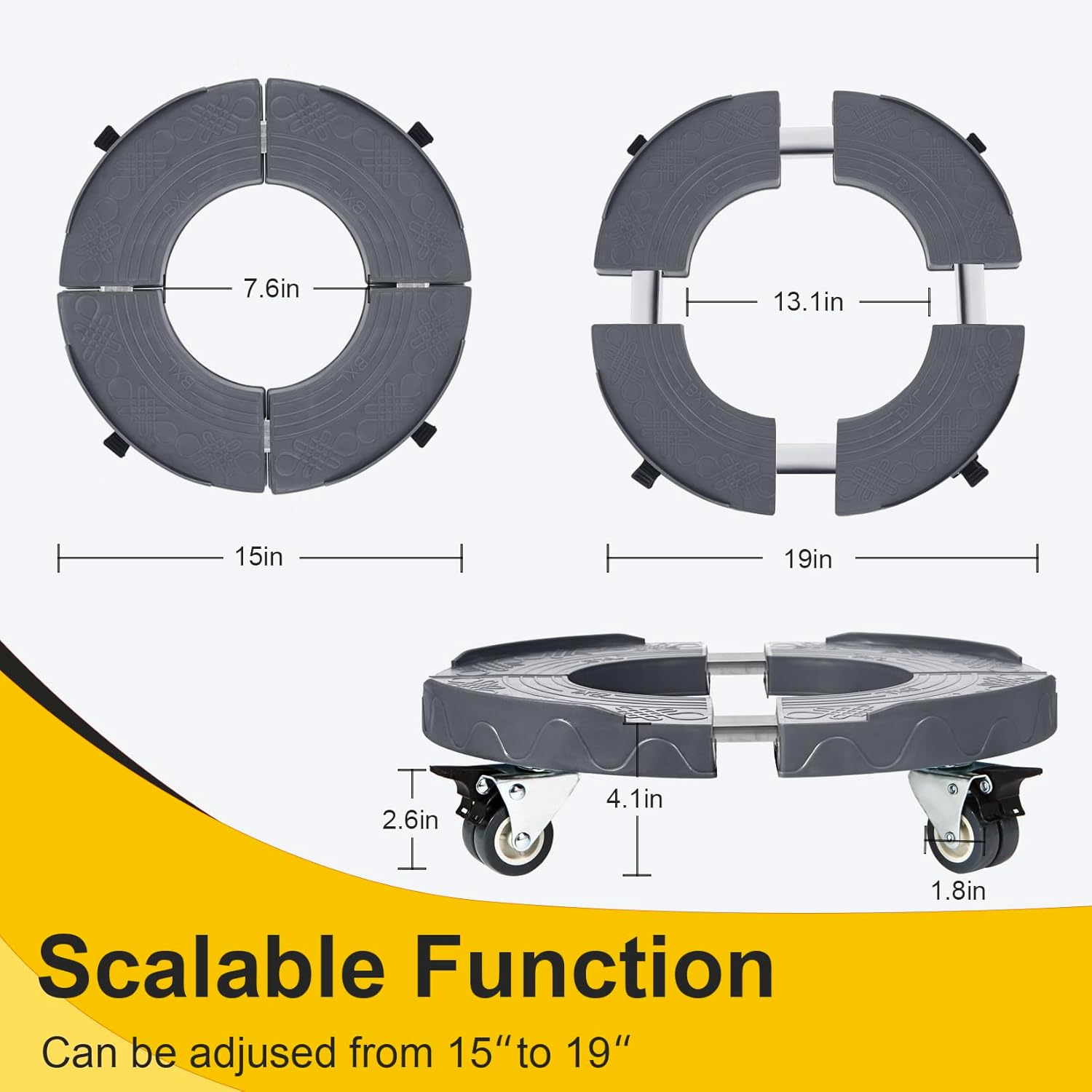 W B D WEIBIDA Trash Can Dolly Adjustable 15-19 Inch round Dolly with Wheels Heavy Duty Trash Can Roller Base Large Bucket Dolly Multi Functional Drum Dolly Rolling Keg Dolly Cart, Gray - 1, Grey image number 6