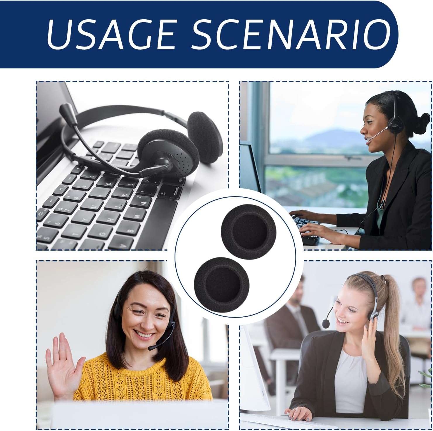 6 Pcs Headphone Ear Cushions, 55 Mm Foam Earpad Covers Replacement for Office Telephone, Gaming Headset, Comfortable and Fresh-Looking Headphone Pad for Long-Term Use and Enhanced Listening Experience image number 1