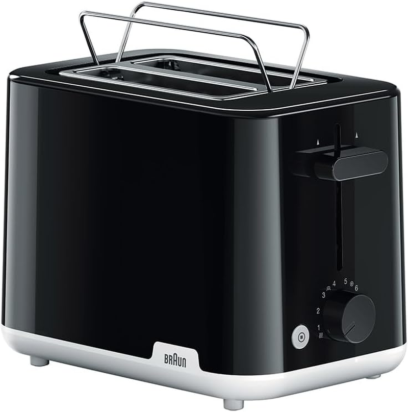 Braun Breakfast1 HT1010BK, Toasters 2 Slice, 8 Browning Levels, Removable Crumb Tray, Bread Lift, Integrated Bun Warmer, 900 W, Black