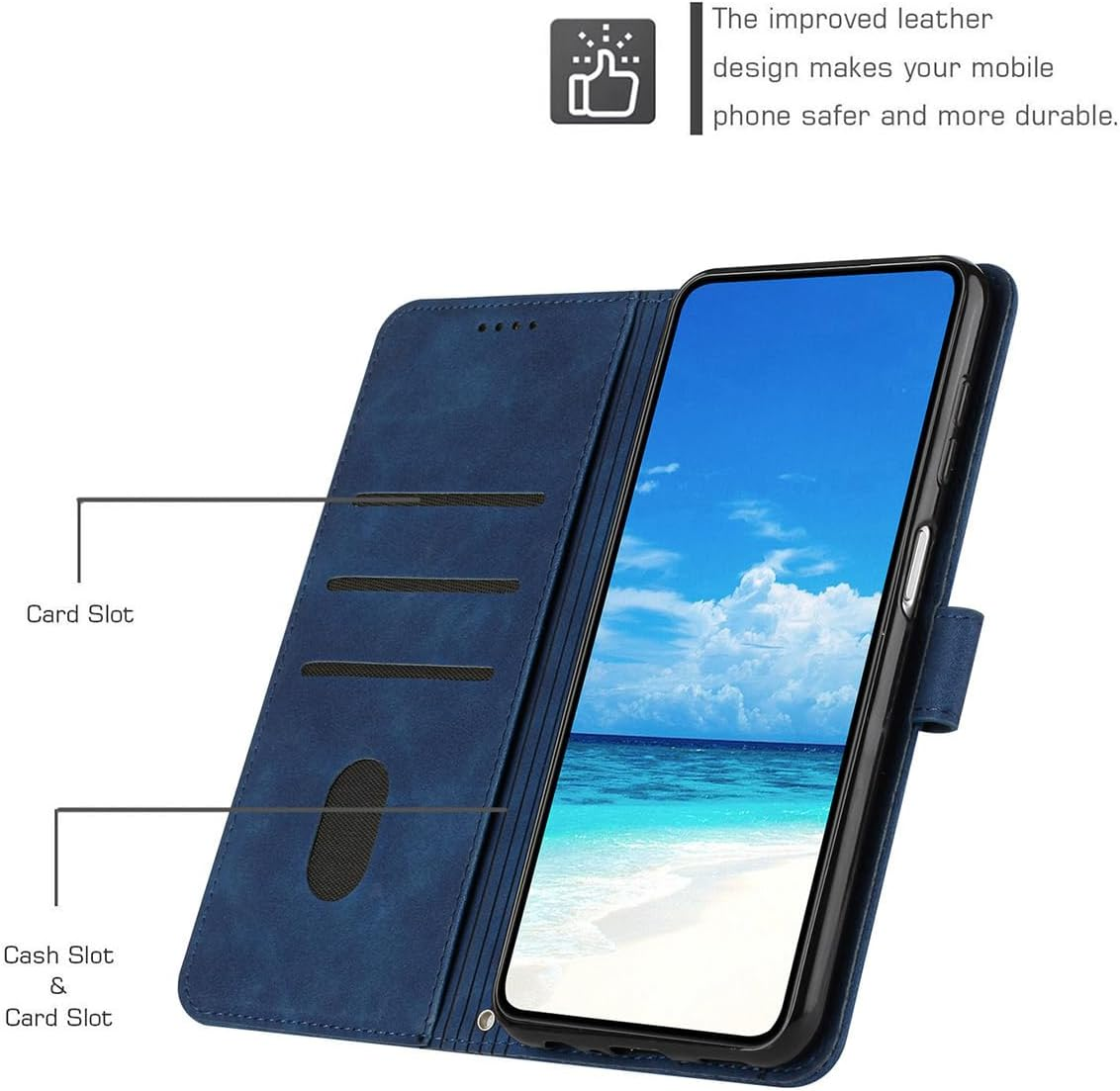 UPLAI Wallet Case for Oppo Reno 13F 4G/Reno 13 Fs(Reno13 F 5G), Shockproof Premium Skin Feel Leather Mobile Phone Case with Stand Function, Folio Magnetic Closure Protective Cover Blue image number 3