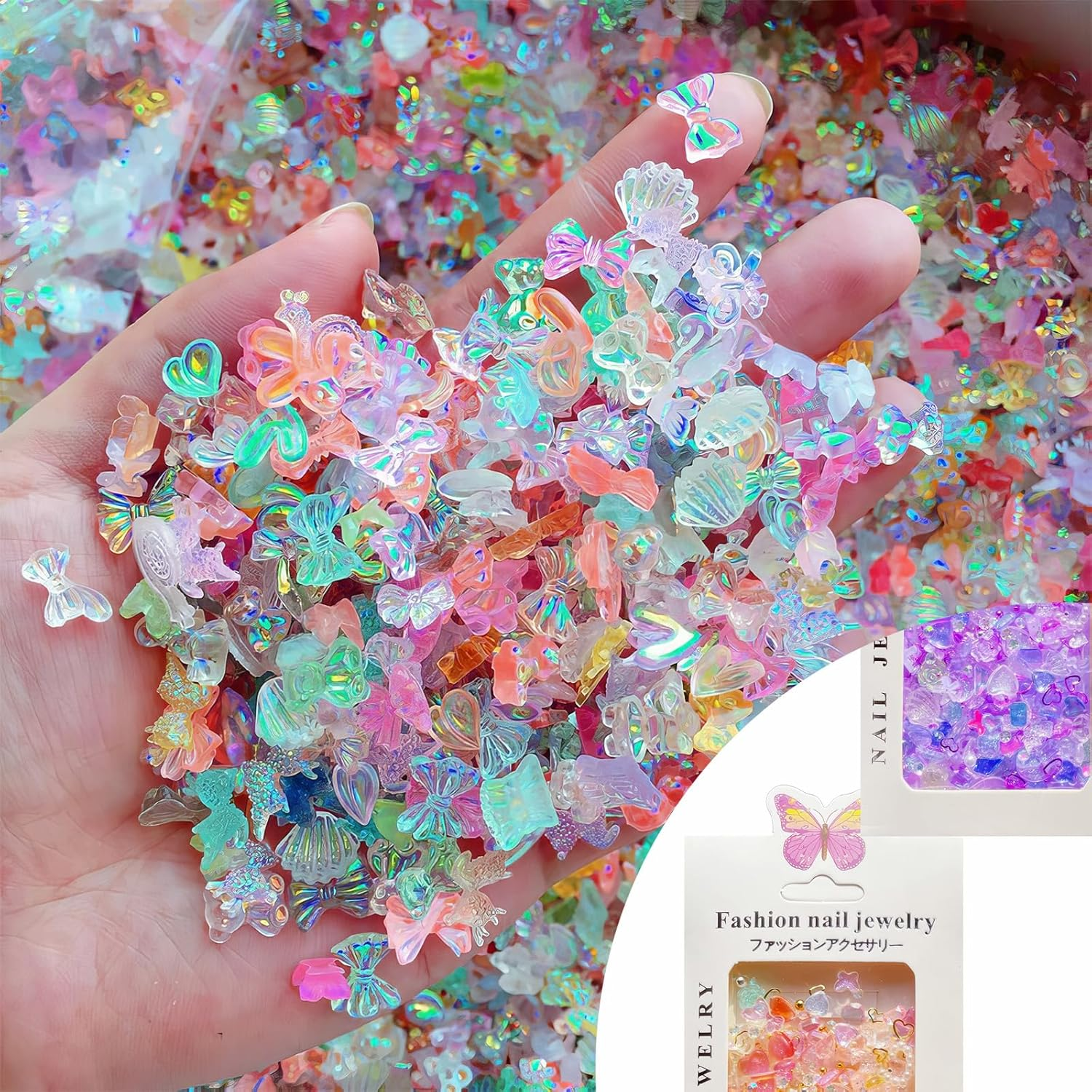 RTRTGS 150 Pieces Nail Art Decoration Nail Art Charms 3D Nail Art Decoration Set, 3D Heart Bear Butterfly Flower Rhinestones Valentine'S Day for Nails DIY Mobile Phone Case Decoration image number 3