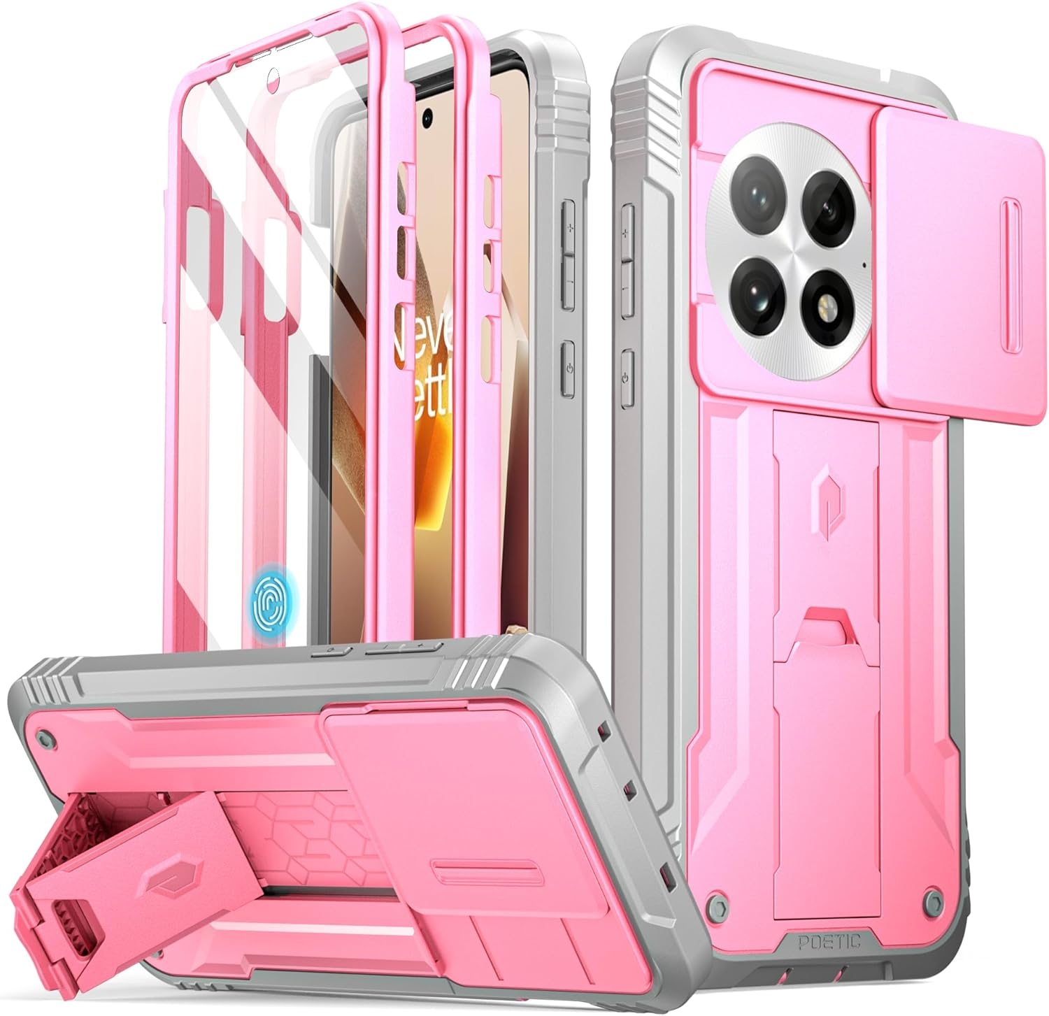 Poetic Revolution Case for Oneplus 13 5G, [Slide Camera Cover], Built-In Screen Protector [Work with Fingerprint ID], [2 Front Frame] Full Body Rugged Shockproof Case with Kickstand, Black