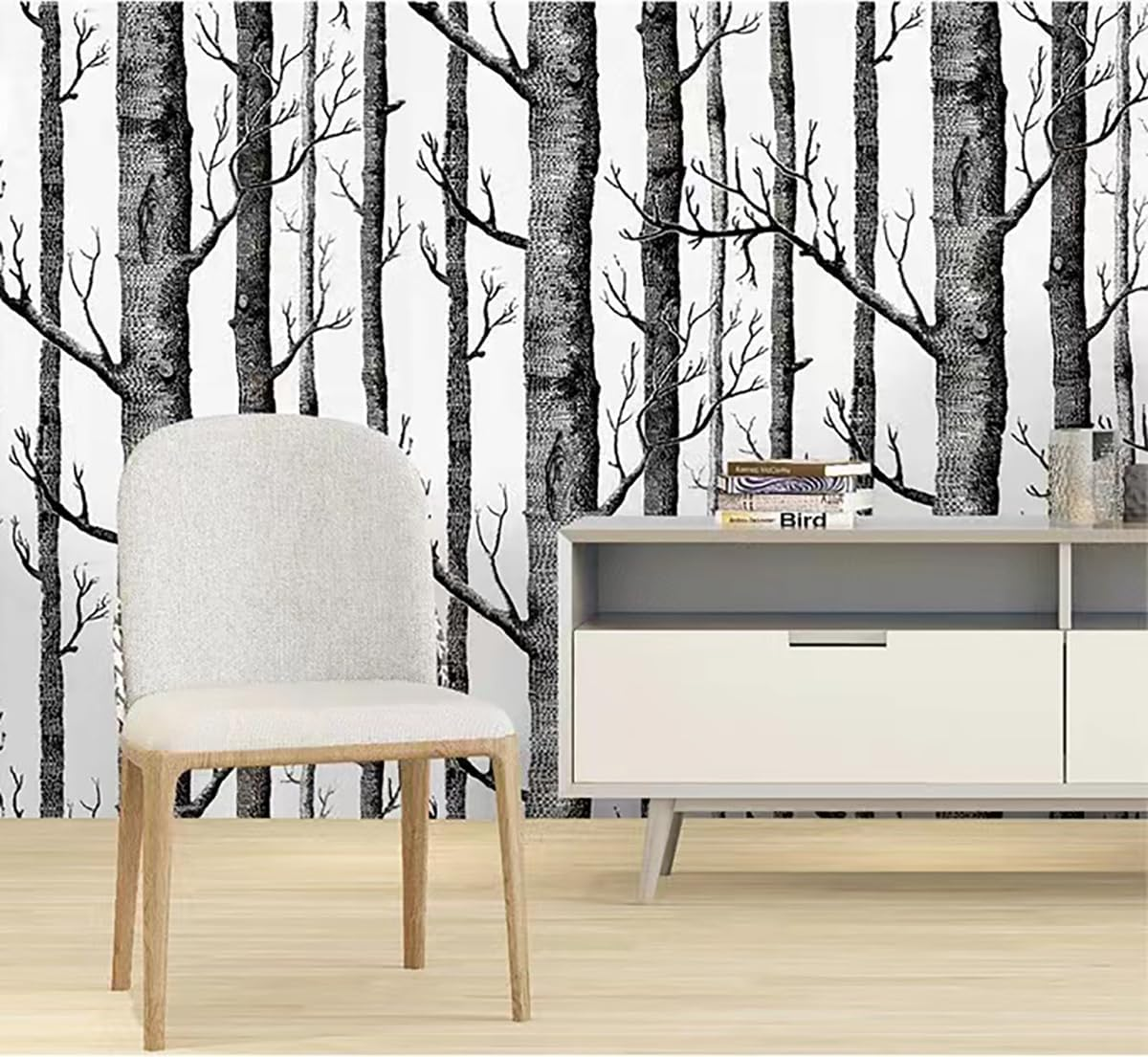 JLHOUSE 1084-3 Vinyl Wood Grain White & Black Peel & Stick Wallpaper Self-Adhesive Removable Home Renovation Decor Bedroom Dining Room Bookshelf Kitchen Wallpaper 45Cm X 300Cm image number 5