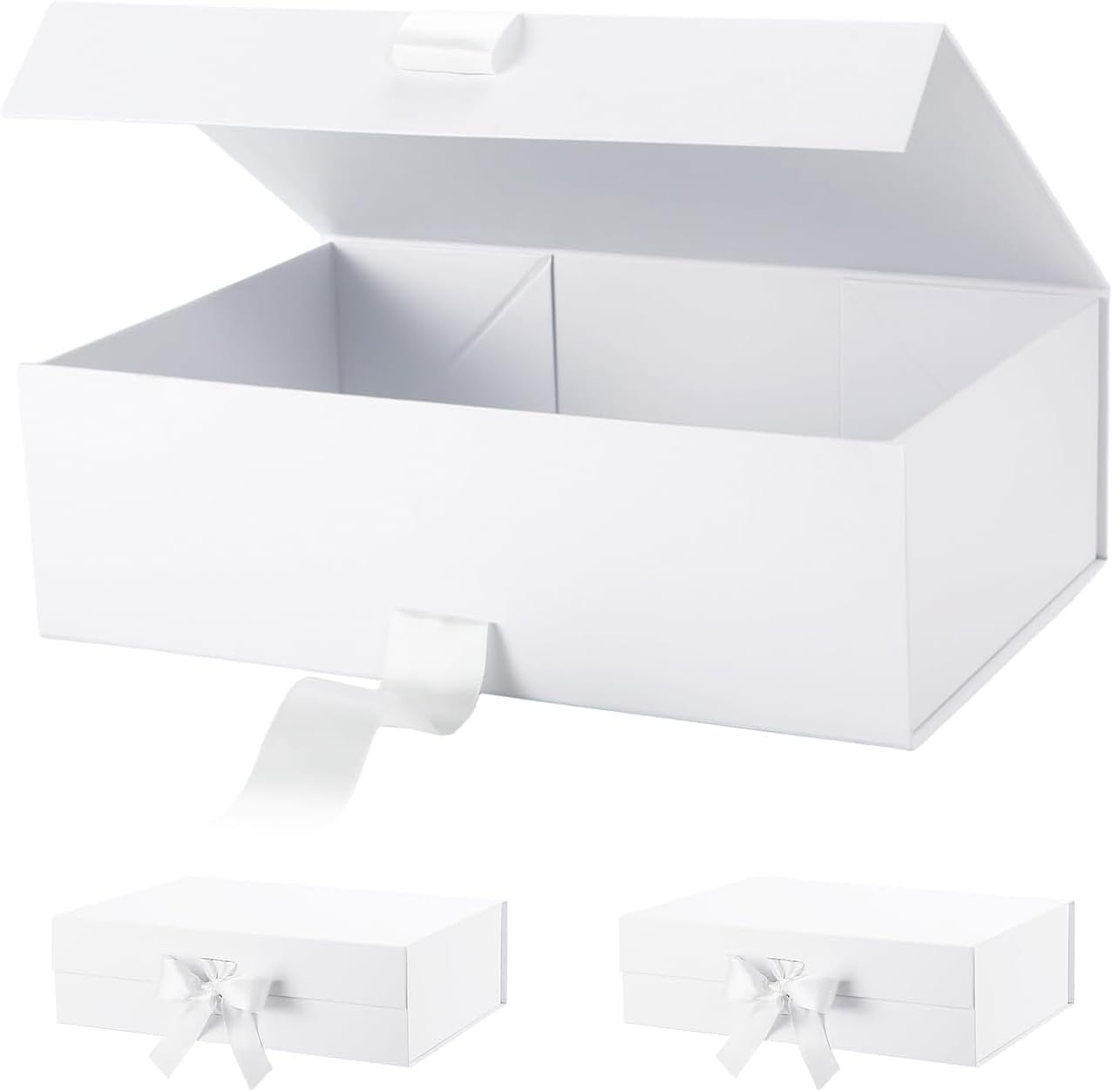 Gift Box with Lid, 3 PCS Collapsible Magnetic Closure Proposal Box with Satin Ribbons, Sturdy Storage Box for Birthdays, Weddings, Christmas (White, 30 X 24 X10Cm) image number 4