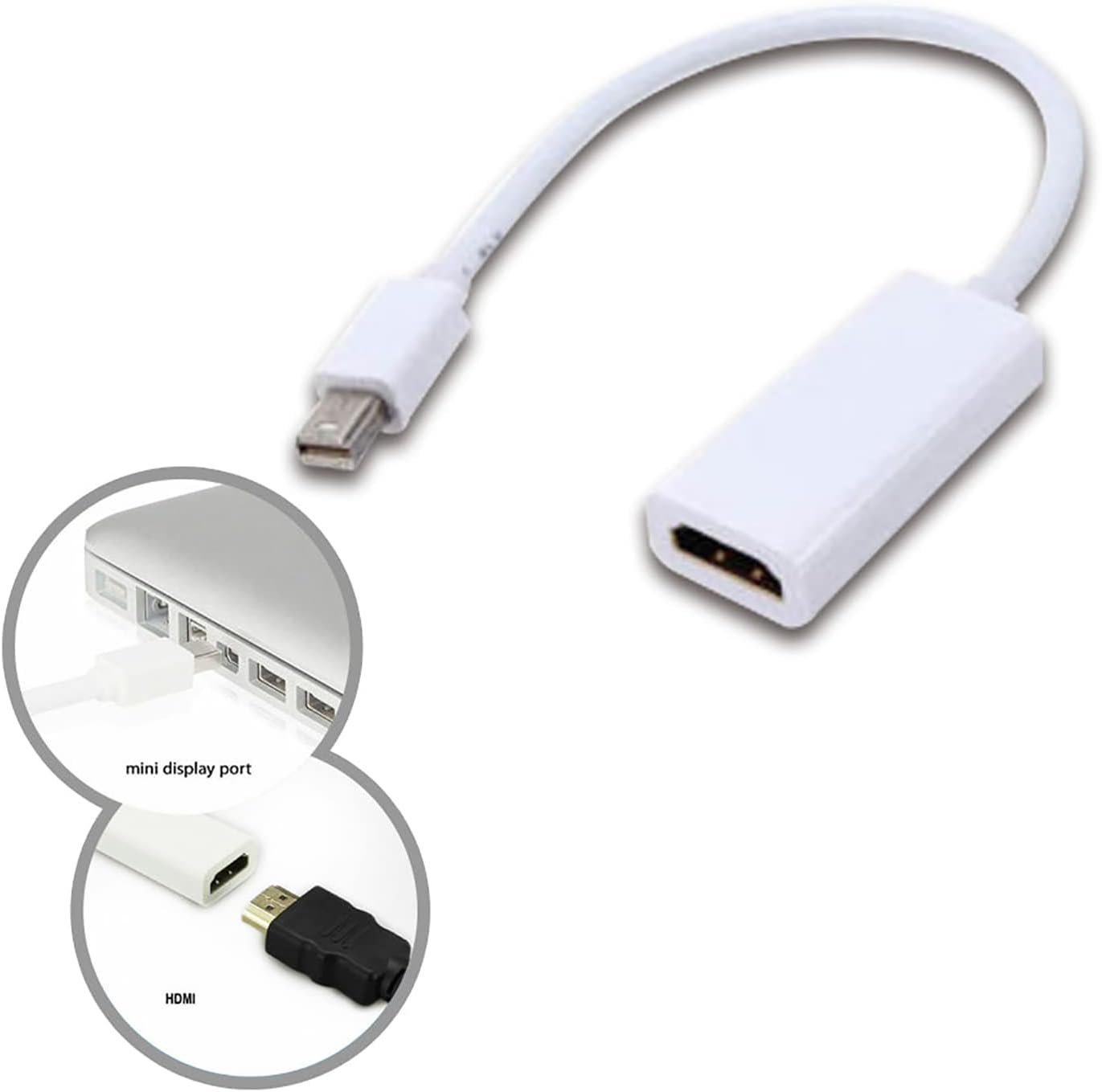 JR Joyreap Mini Displayport to HDMI Adapter Mini DP Male to HDMI Female Thunderbolt 2.0 to HDMI Adapter Suitable for Apple Macbook Pro Macbook Air, Microsoft Surface Pro (White) image number 1