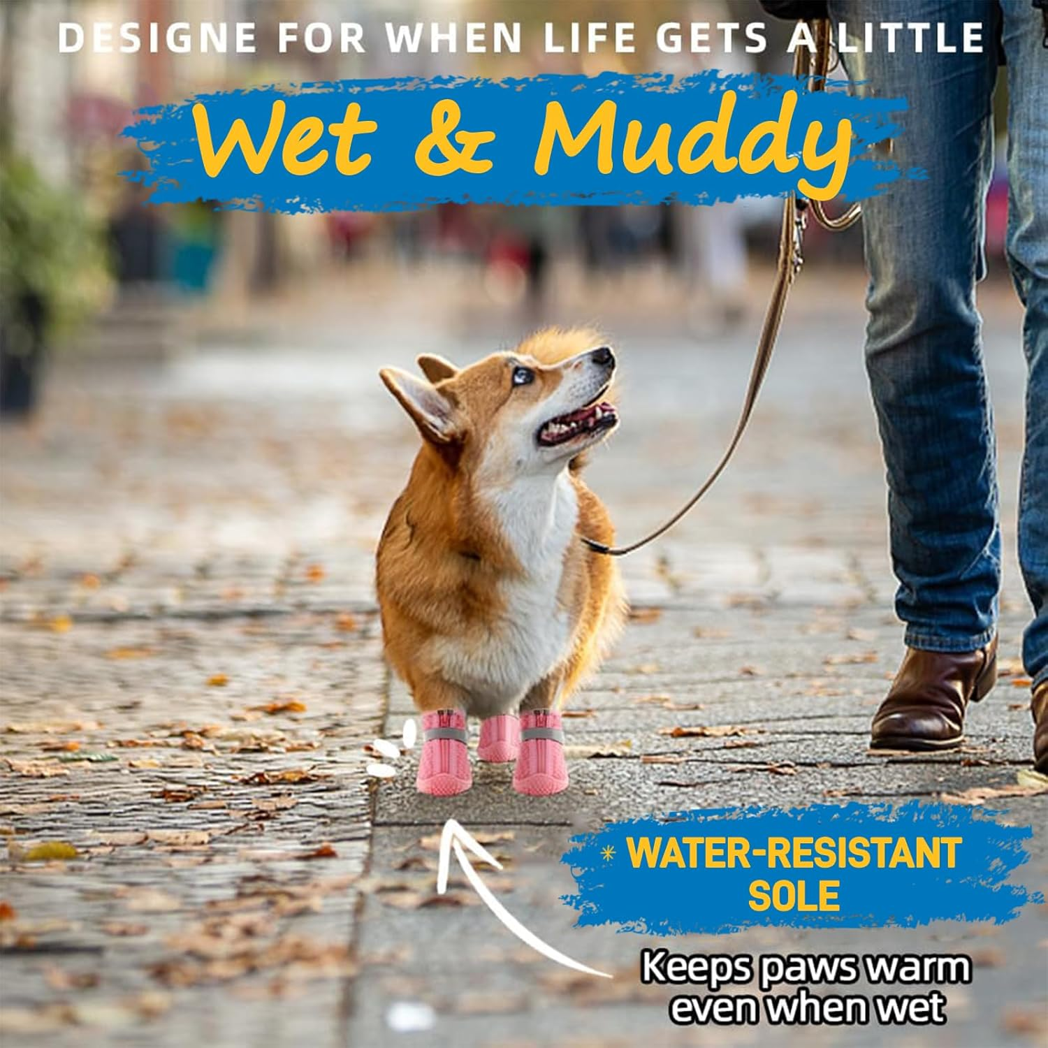 Dog Shoes for Small Dogs Boots, Waterproof Dog Booties Paw Protector for Outdoor Walking, Puppy Shoes with Reflective Strips Rugged Anti-Slip Sole for Hardwood Floors Hot Pavement Winter Snow 4Pcs/Set