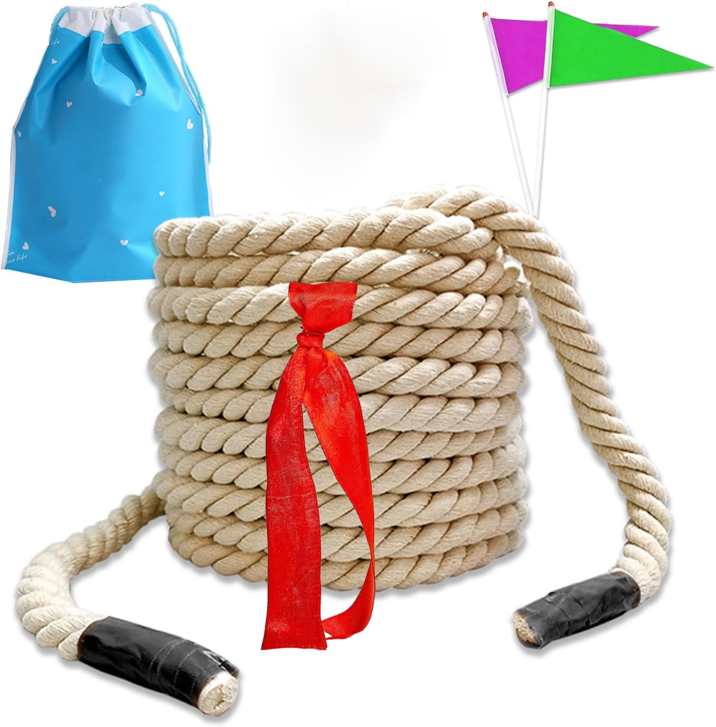 25Ft Tug of War Rope Natural Cotton Tug of War Rope for Kids and Adults Thick Twisted Rope for Indoor Outdoor Rope Games for Team Building Activities, Family Reunion, Summer Campe image number 6