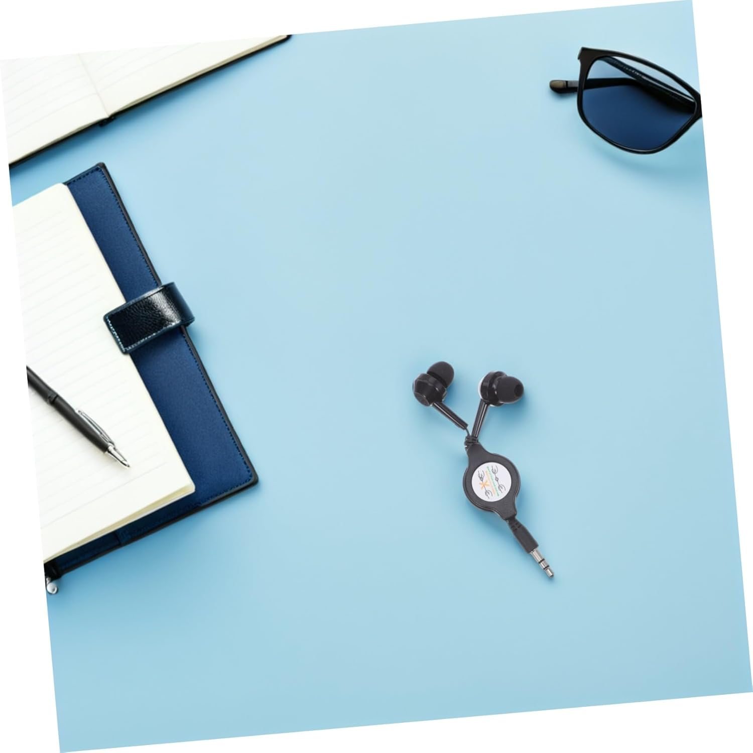 BRIGHTFUFU 2Pcs Retractable In-Ear Wired Headphones with Hifi Sound Black Earbuds with Cable Management Noise-Reducing for Daily Use Travel Sports and Study