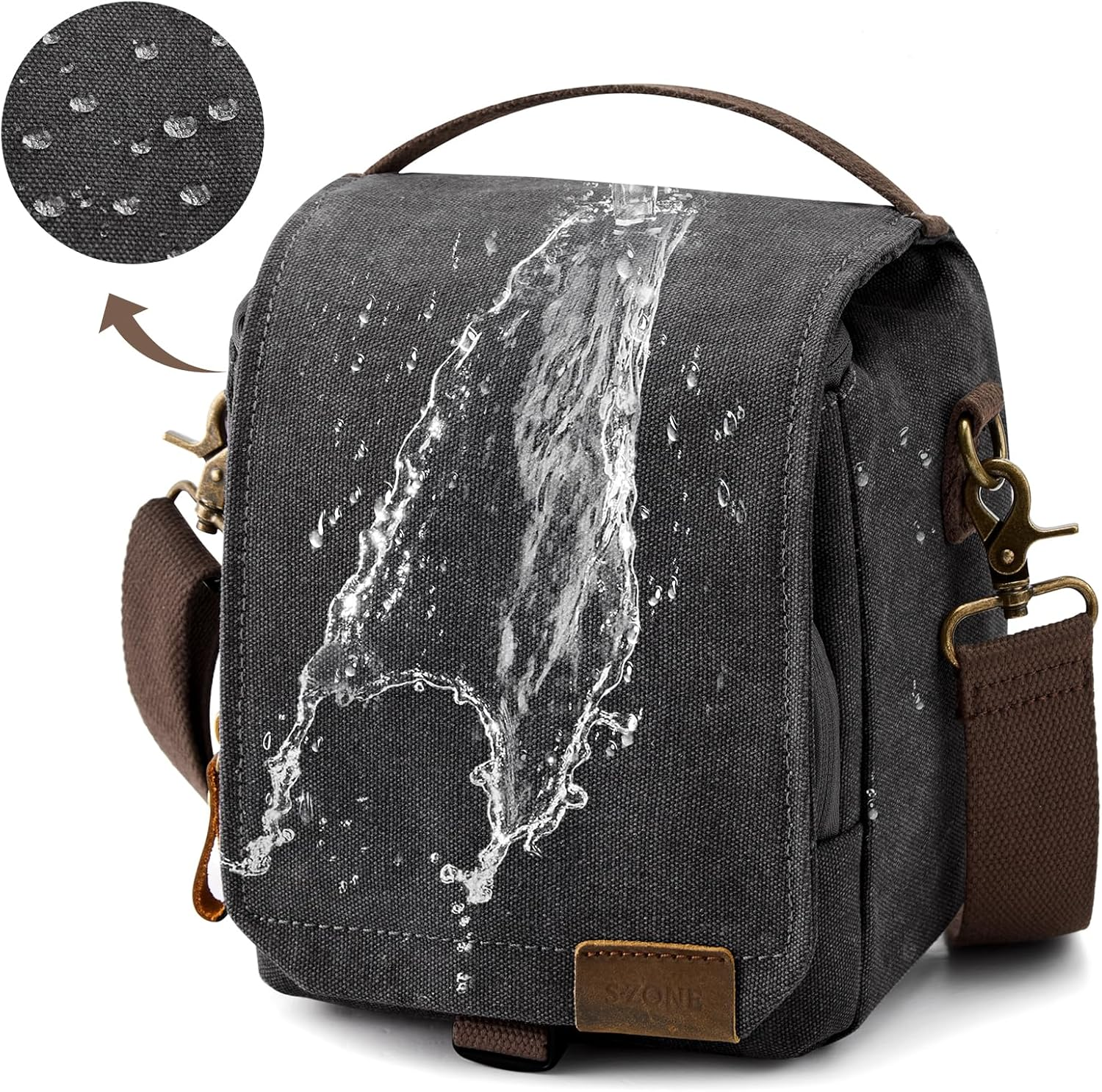 S-ZONE Camera Bag Small DSLR SLR Water-Resistant Canvas Crossbody Shoulder Bag Camera Case for Photographer image number 3