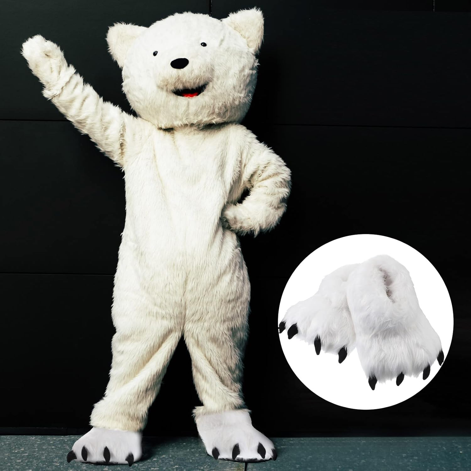 Winter Animal Paw Shoes Funny Fluffy Bear Slippers Plush Bear Shape Paw Claw Non Slip Slippers Unisex Cute Costume House Shoes for Christmas Birthday Party Cosplay, Women 6.5-8.5, Men 6-7, Black and White image number 2