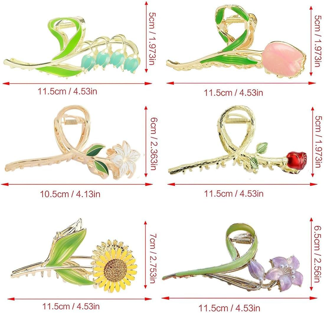 6Pcs Flower Metal Hair Claw Clips, Large Tulip Non-Slip Barrettes Strong Hold Hair Clamps Flower Claw Clips for Thick Hair, Elegant Flower Hair Clips Cute Hair Accessories for Women Girls image number 6