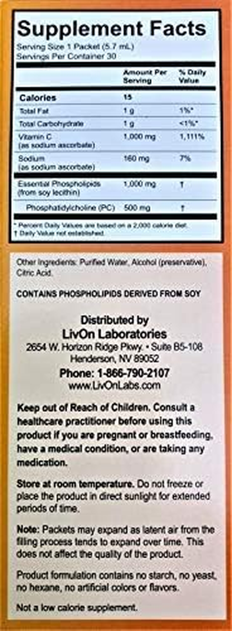 Lypo-Spheric Vitamin C-30 Sachets | 1000Mg Vitamin C per Sachet 5.7Ml Each image number 3