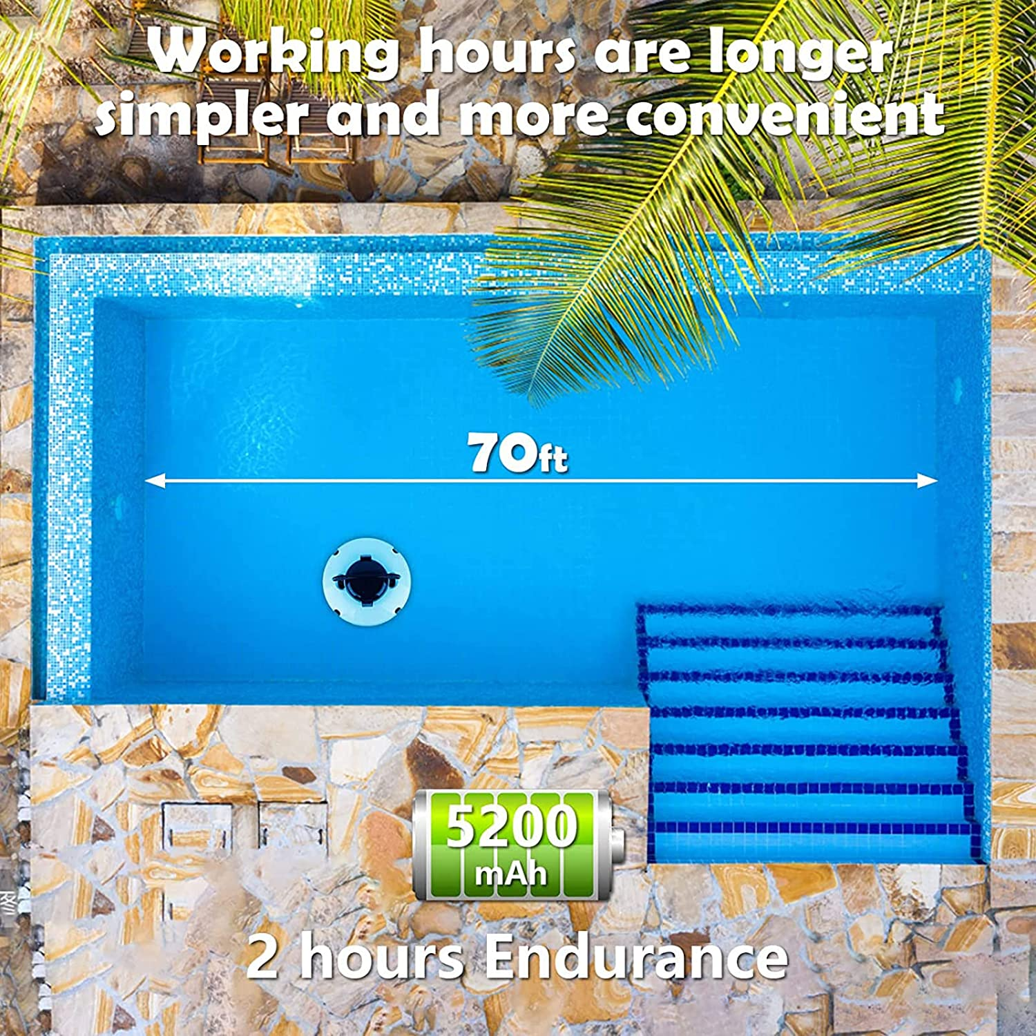 (2023 Upgrade) Cordless Robotic Pool Cleaner, Automatic Pool Vacuum with Dual-Drive Motors in Ground Pool Cleaner Vacuum, Pool Vacuum for above Ground Pool up to 600 Sq.Ft (Lasts 120 Mins) image number 5