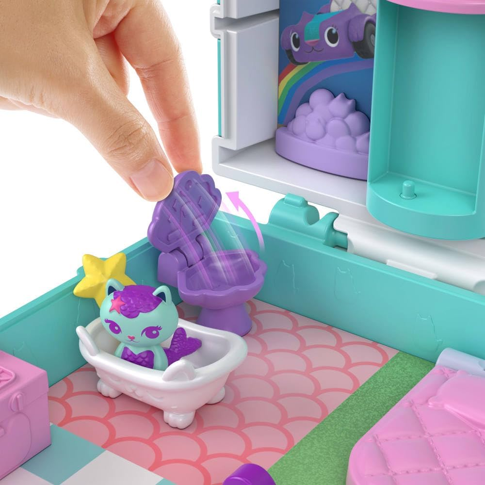 Polly Pocket X Gabby&rsquo;S Dollhouse Compact, Micro Dolls and Playset, 9 Themed Accessories, Pandy Paws, Cakey, & Mercat Pet Friends image number 1