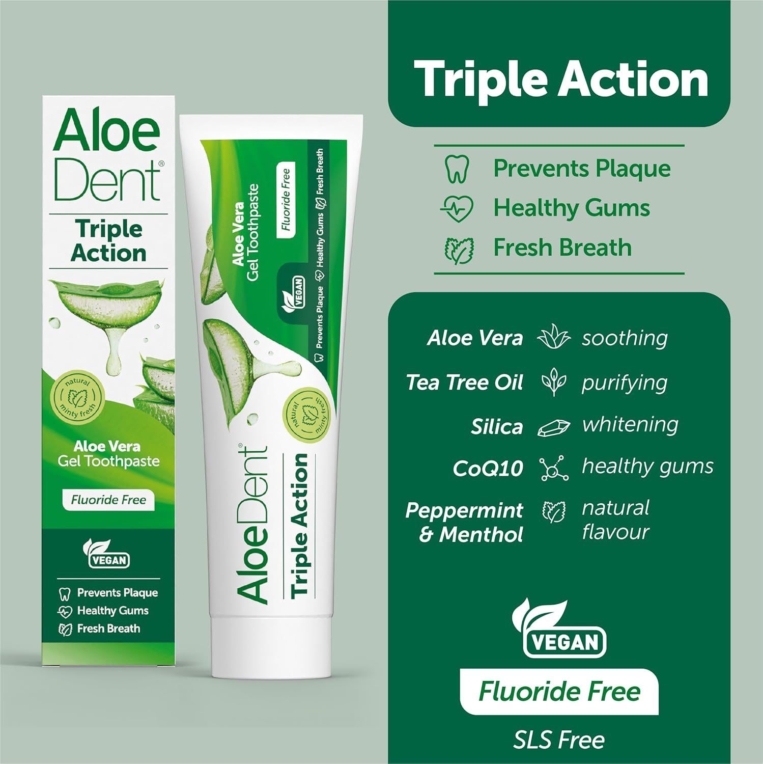 Aloedent Triple Action Fluoride Free Toothpaste 100Ml image number 2