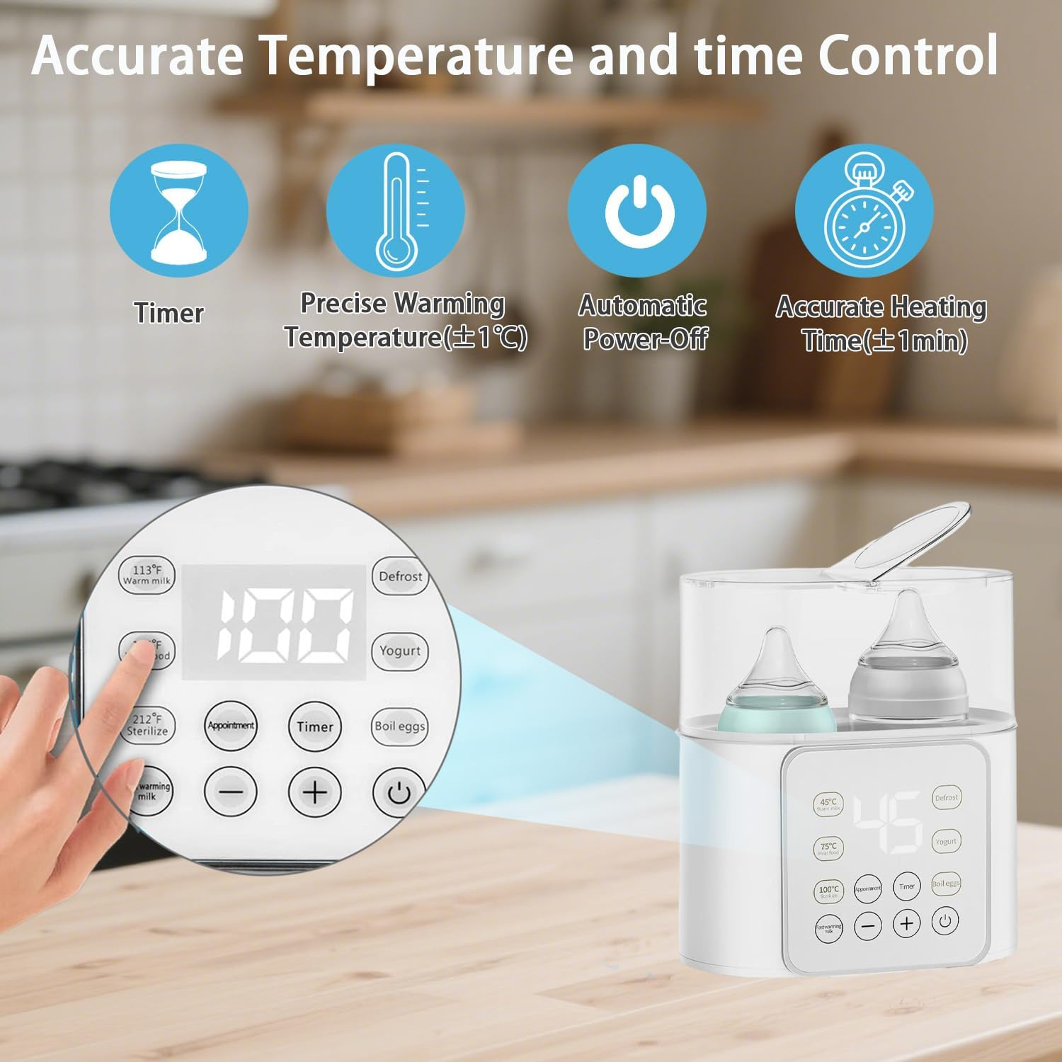 Baby Bottle Warmer 9-In-1 Multifuntion Breast Milk Warmer, Fast Baby Food Heater and Defrost Warmer with Timer for Twins, LCD Display Accurate Temperature Adjustment, 24H Constant Mode image number 2