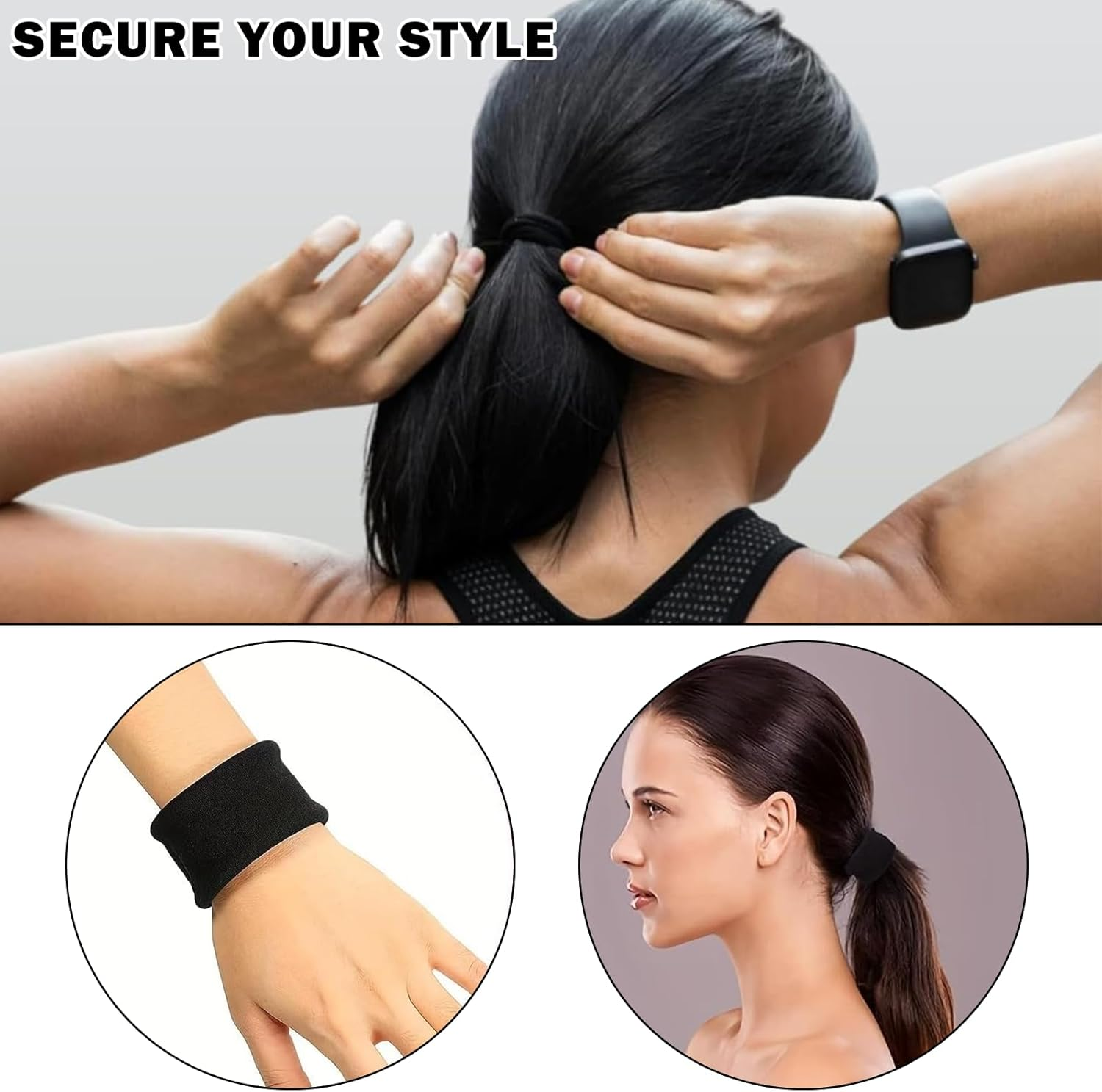 Pack of 25 Large Cotton Hair Bobbles Wide Elastic Hair Bands without Metal Non-Slip Seamless Ponytail Bands for Thick, Curly and Heavy Hair (Black) image number 6