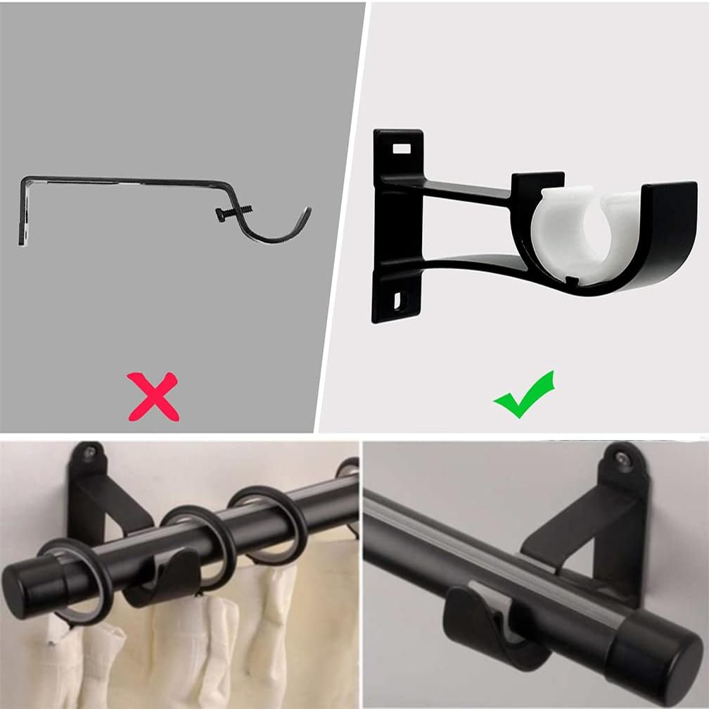 4 Pack Curtain Rod Brackets，Drapery Rod Aluminum Alloy Heavy Duty，Curtain Rod Holders Decorative Rod Hooks Hanger Fit for 1 to 1.2 Inch Drapes Rod(Black，Not Included Curtain Rod)