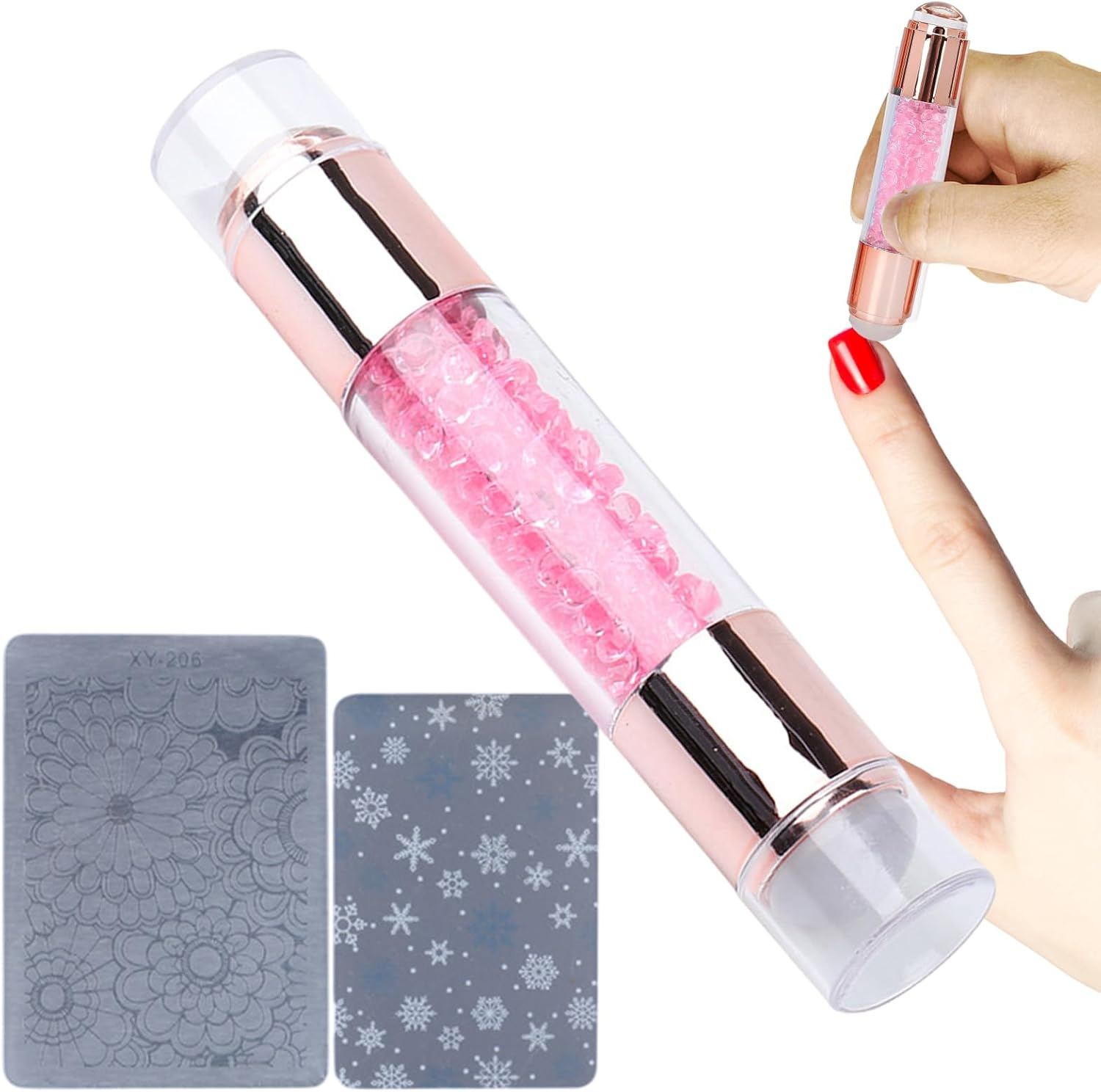 Lmyit Nail Stamp, Stamping Pens, Double Ended Rhinestone Embellished Stamping Pens Kit for Women Salon Home Practice Manicure