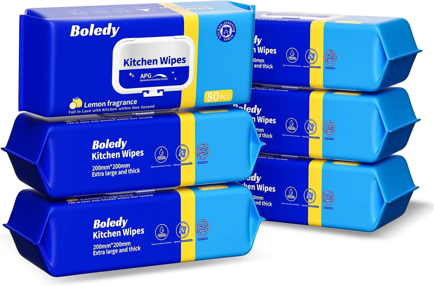 480 Count Extra Large Kitchen Wipes, Antibacterial Disinfectant Lemon Scent, Heavy-Duty Degreasing & Decontamination Multi Functional Household Cleaning, Non Woven Fabric(Pack of 6) image number 5