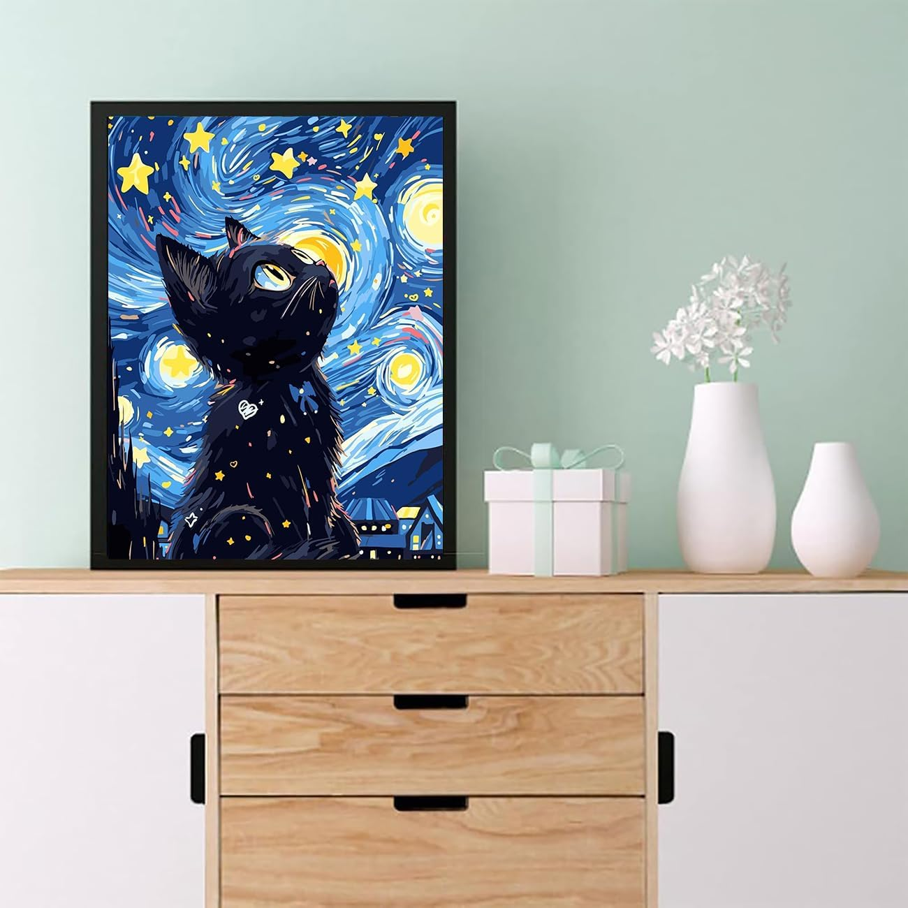 5D Diamond Painting Kits for Adult, Starry Sky Cat Diamond Art Kits for Beginners, DIY Full Drill Diamond Dot Gem Art Kits for Home Decor 12 X 16 Inch image number 6