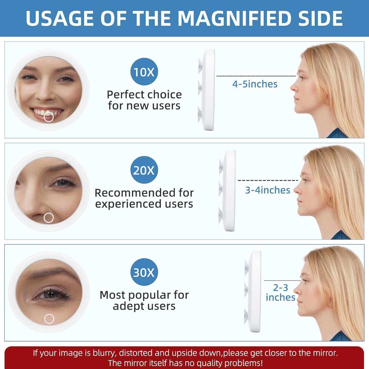 Jjhxr 30X Travel Magnifying Mirror with Lights, Rechargeable 30X Travel Magnified Mirror, 4Inch Pocket Makeup Magnification 3 Color Dimmable Light with Suction Cups and Scissors Set - Black-20X image number 3