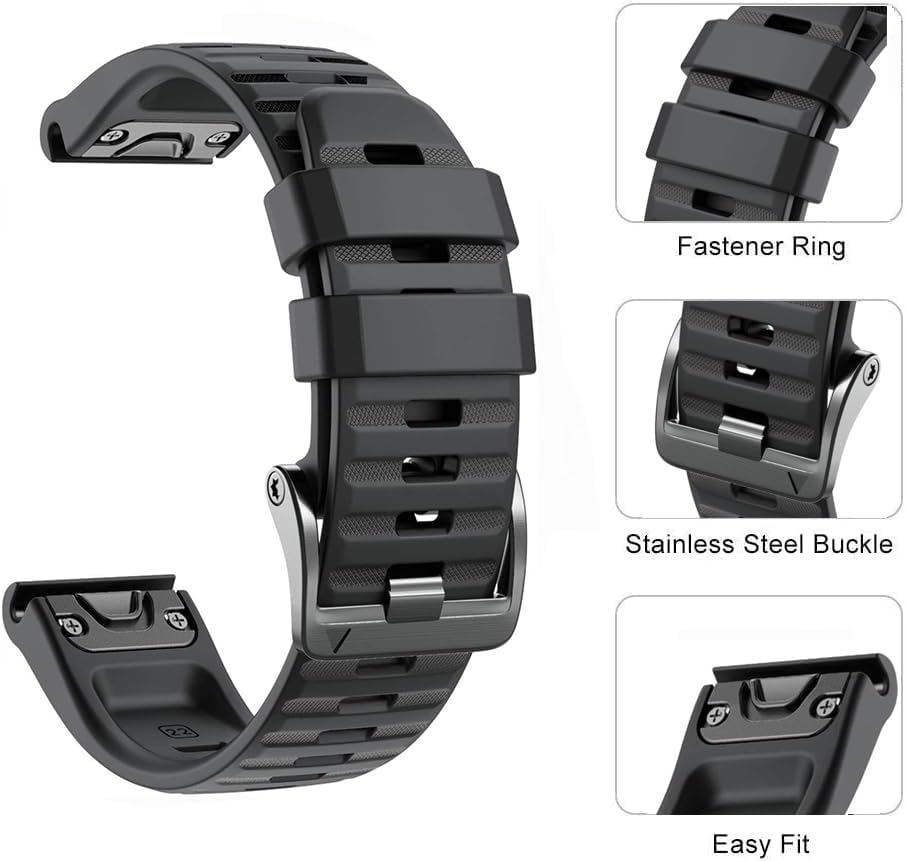 Replacement Strap Compatible with Garmin Fenix 7X Band, 26Mm Sport Bands for Fenix 6X, Easy Fit Strap for Fenix 5X, Soft Silicone Watch Bands for Fenix 7X Pro,Instinct 2X - Black image number 5