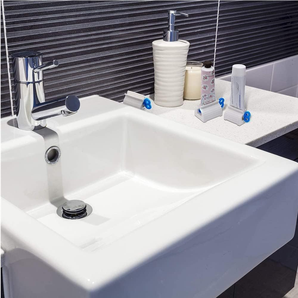 Rolling Tube Toothpaste Squeezer Toothpaste Seat Holder Stand Rotate Toothpaste Dispenser, 4Pcs Toothpaste Tube Squeezer with Rolling Toothpaste Squeezers Holder Holder Rotate Toothpaste Dispenser - Color A image number 5