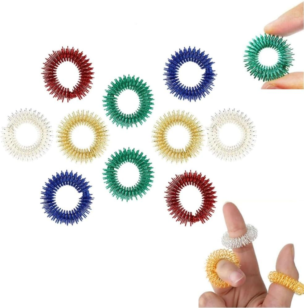 10Pcs Finger Massage Rings,Finger Massage Rings,Stress Relief Rings, Spiky Sensory Finger Rings Set for Teens, Adults, Silent Stress Reducer and Massager(5 Color) image number 6