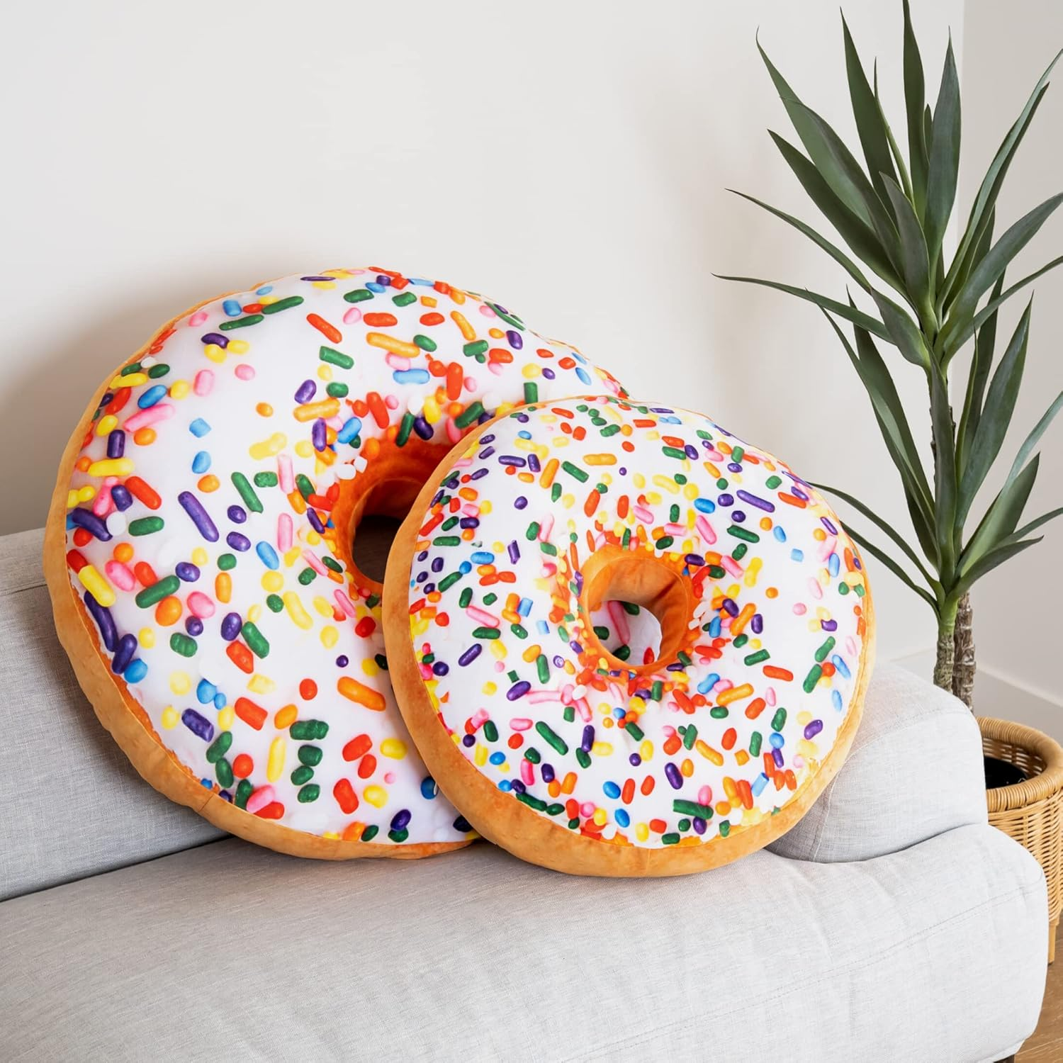 Much Comfort 22" 3D Sprinkle Donut Throw Pillow - Made with Super Soft & Ultra Premium Fabric - Cute, Comfortable, Plush Stuffed Doughnut Cake Cushion for Home Decor - Best Funny or Teen Gift - Medium image number 5