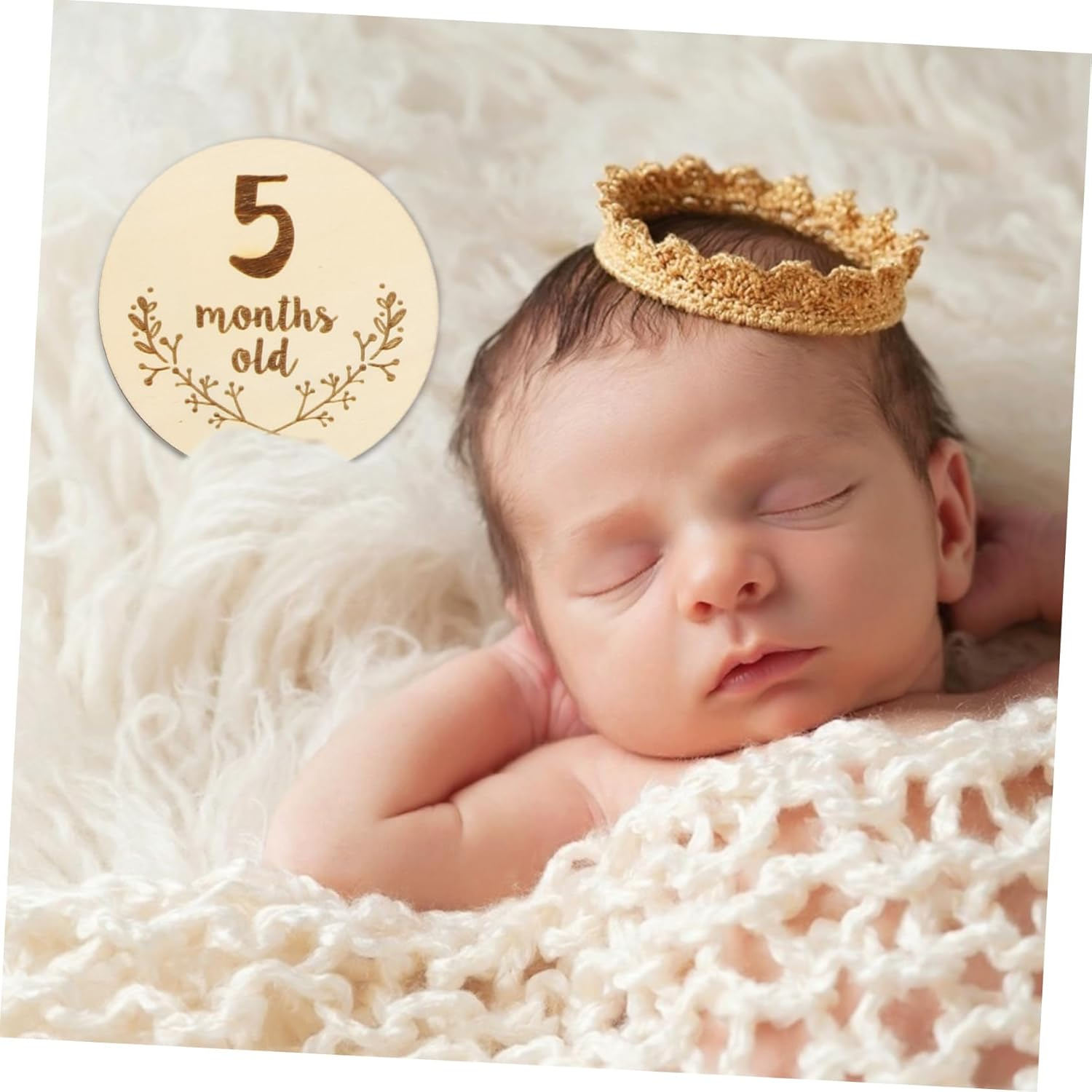 6Pcs Monthly Milestone Cards for Newborns Wooden Milestone Photo Props Double-Sided Accessory for Books Newborn image number 4