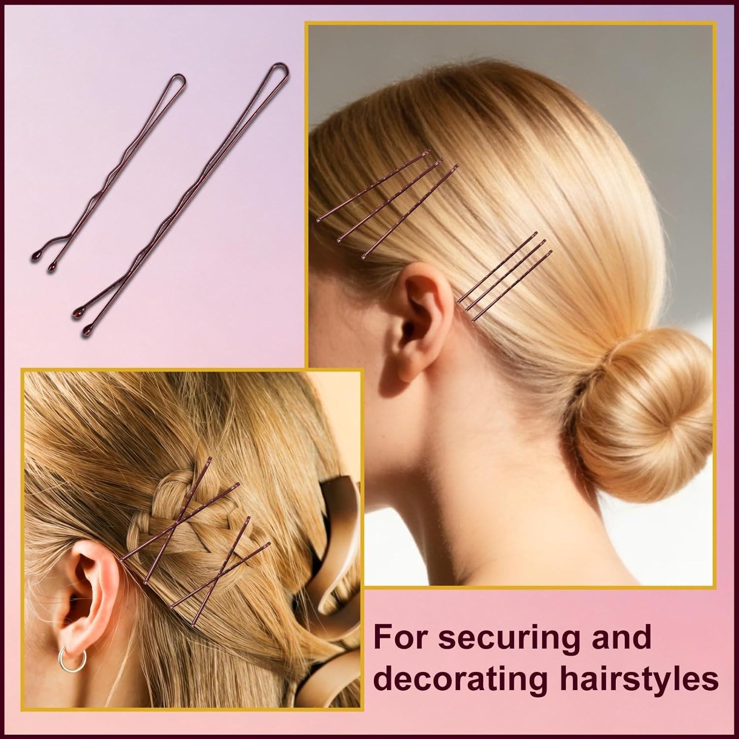 Pack of 200 Hair Pins Bobby Pins Brown Hair Clips Hair Pins for Women Lady Girls Hair Accessories Bun Pins with 100 Pieces Invisible Clear Hair Bands (Brown) image number 3