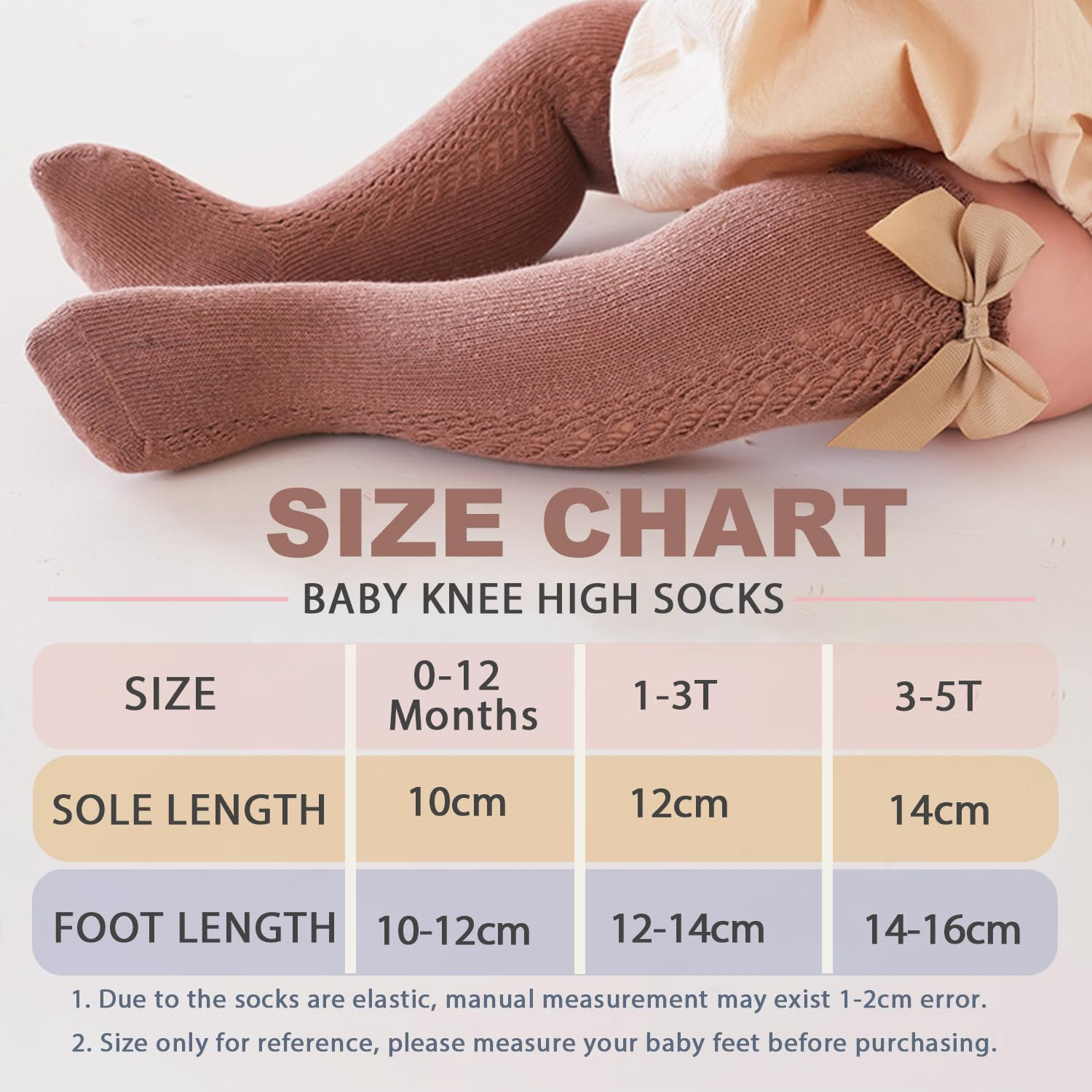 5 Pairs Baby Girls Knee High Socks, Infant Toddler Breathable Knit Bow Stockings Ruffle Knee High Socks Newborn Girls Long Stocking Socks Tube Ruffled Dress Socks Soft Cotton Princess Frilly Socks