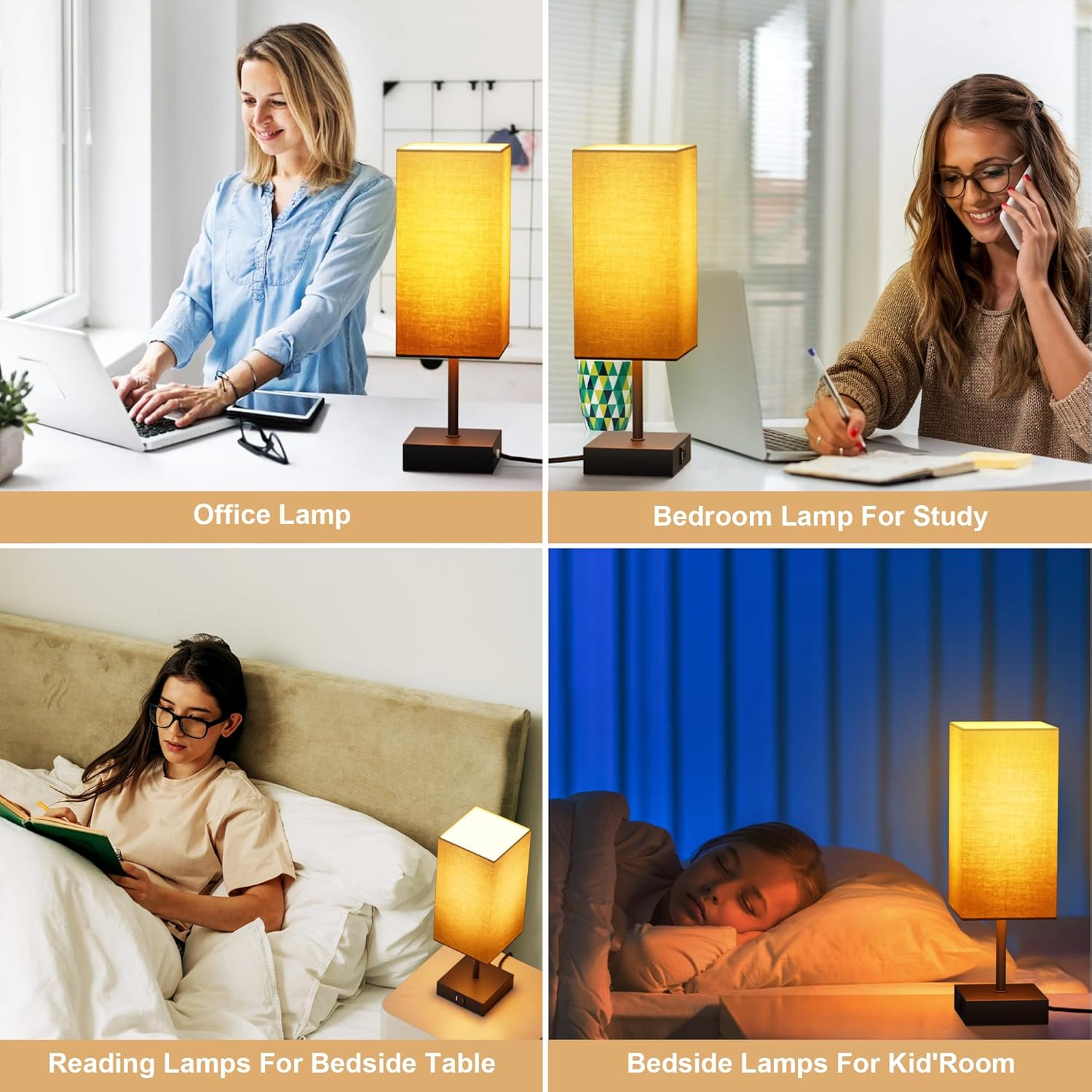 GOLSPARK Bedside Lamps Set of 2, Table Lamp for Living Room USB C USB a Charging Ports, 3 Way Dimmable Nightstand Lamps, Beige Lamp Shade Touch Lamps for Bedrooms LED Bulb Included, GSCA-FXTD-009 image number 3