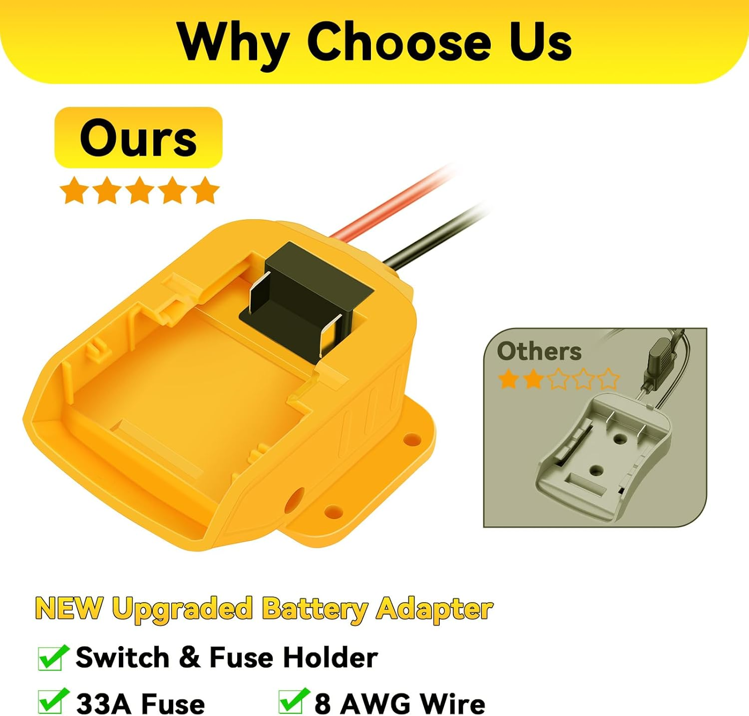 Car Jump Starters Adapter for Dewalt 18V with Batteries Jumper Cables with Heavy Duty Automotive Booster Cables Cigarette Lighter Alligator Clip Fuse for Jump Starting Dead or Weak (61CM)