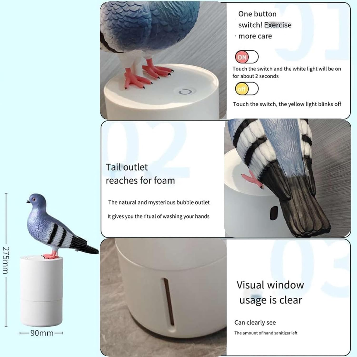 Bewinner Blue Bird Automatic Touchless Induction Refillable Soap Dispenser for Kitchen Bathroom Hall (Blue) image number 3