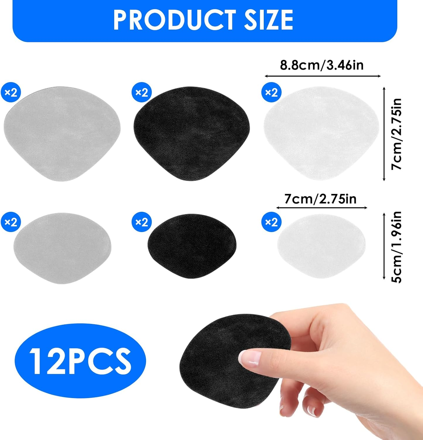 12 Pcs Shoe Heel Prevention Repair Patch - Shoe Hole Toeburst Patch & Insert, Self-Adhesive Sneaker Repair Labels for Toe & Heel Protection, Includes Four Black, Grey & White Pieces image number 2