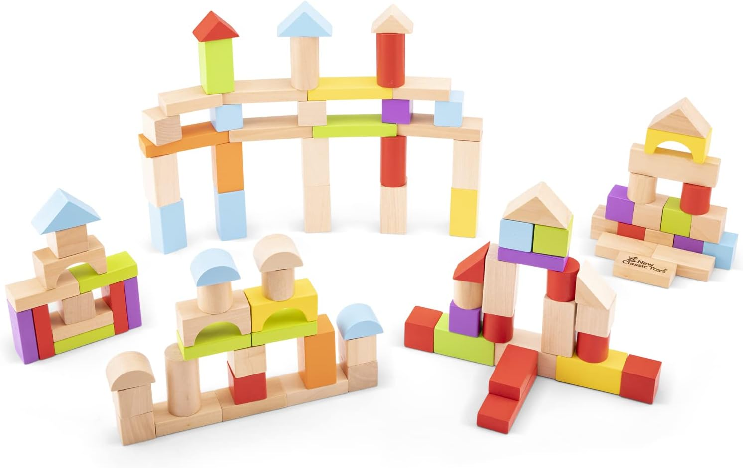 New Classic Toys 100 Wooden Building Blocks in Drum Educational Toys and Color Perception Toy for Preschool Age Toddlers Boys Girls image number 3