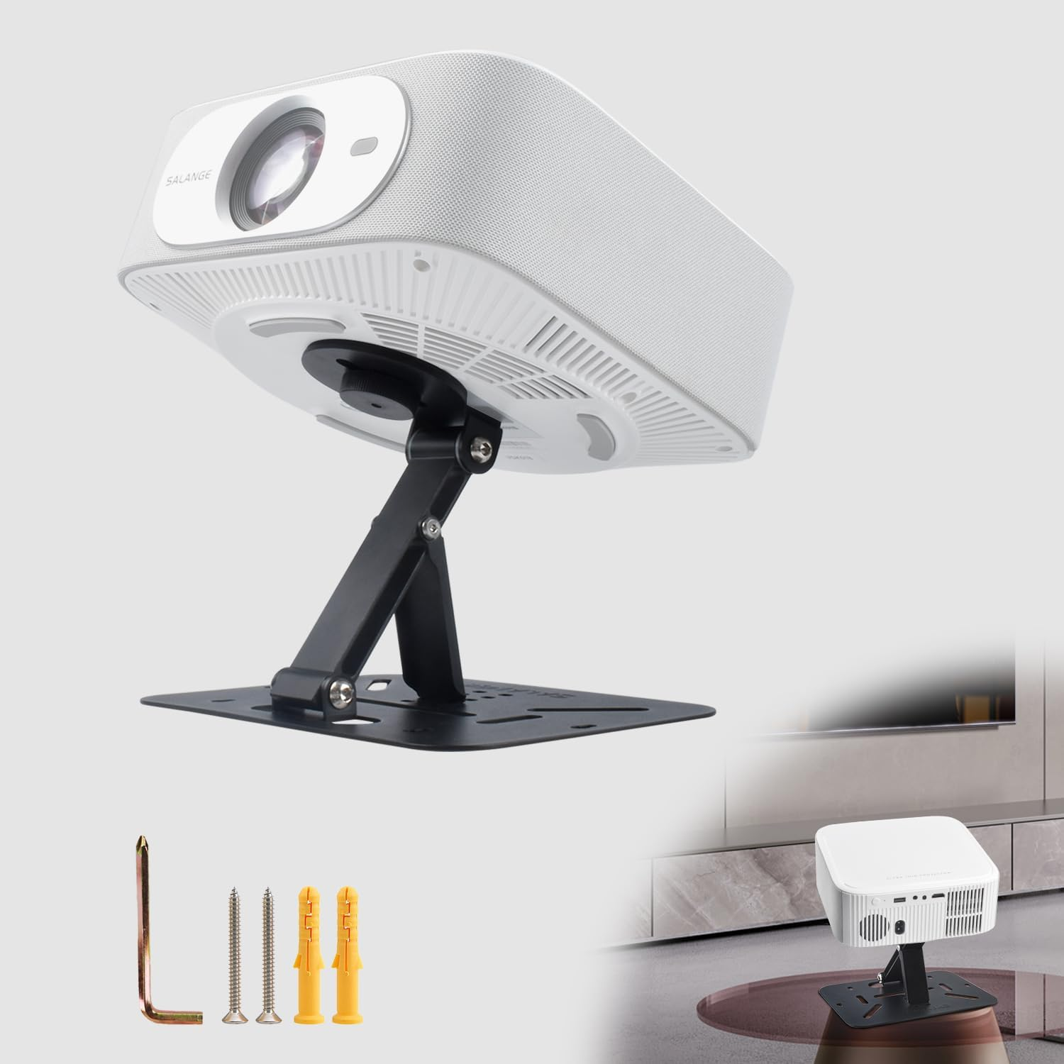 3-In-1 Mini Projector Stand,Foldable with 1/4 Screw Projector Mount, Easy Setup, Portable and 180&deg; Adjustable, Projector Mount Compatible with Most Projectors,For Table/Wall/Ceiling/Outdoor (Black)